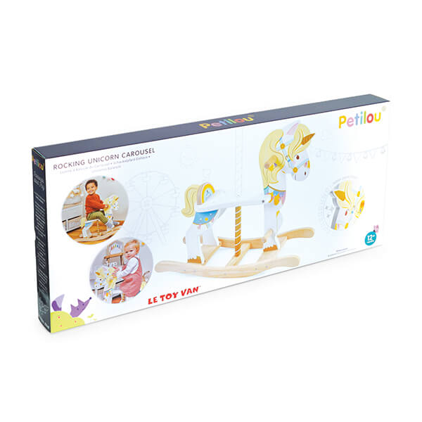 PL134-Wooden-Unicorn-Carousel-Rocking-Horse-Glitter-Gold-Magical-Gift-Box