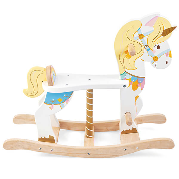 PL134-Wooden-Unicorn-Carousel-Rocking-Horse-Glitter-Gold-Magical-Side