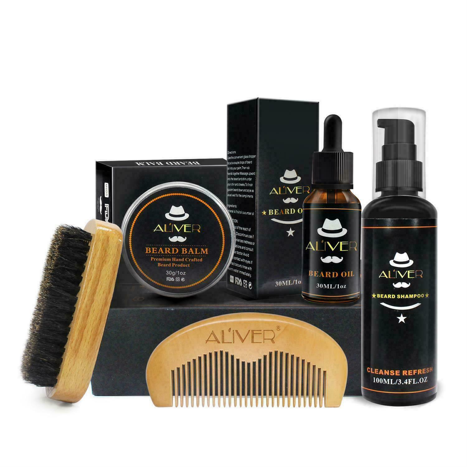 BeardHairGrowthCareGroomingcombKitOilBalmCombBrushShavingGiftSetforMenmangentlemanmalebeardcareoilbalmscisors1