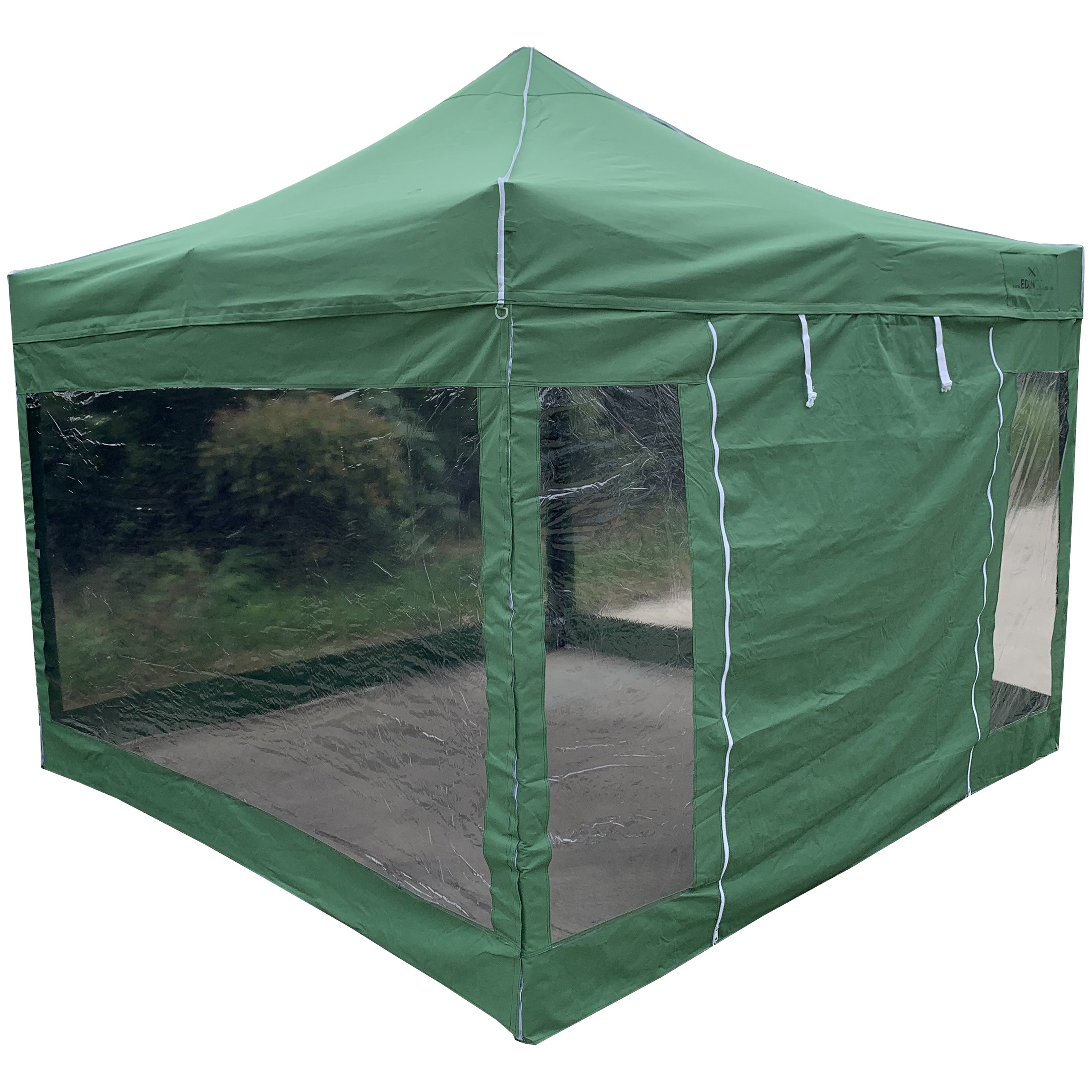 Edinco-Green-gazebo-transparent-sides-big-windows
