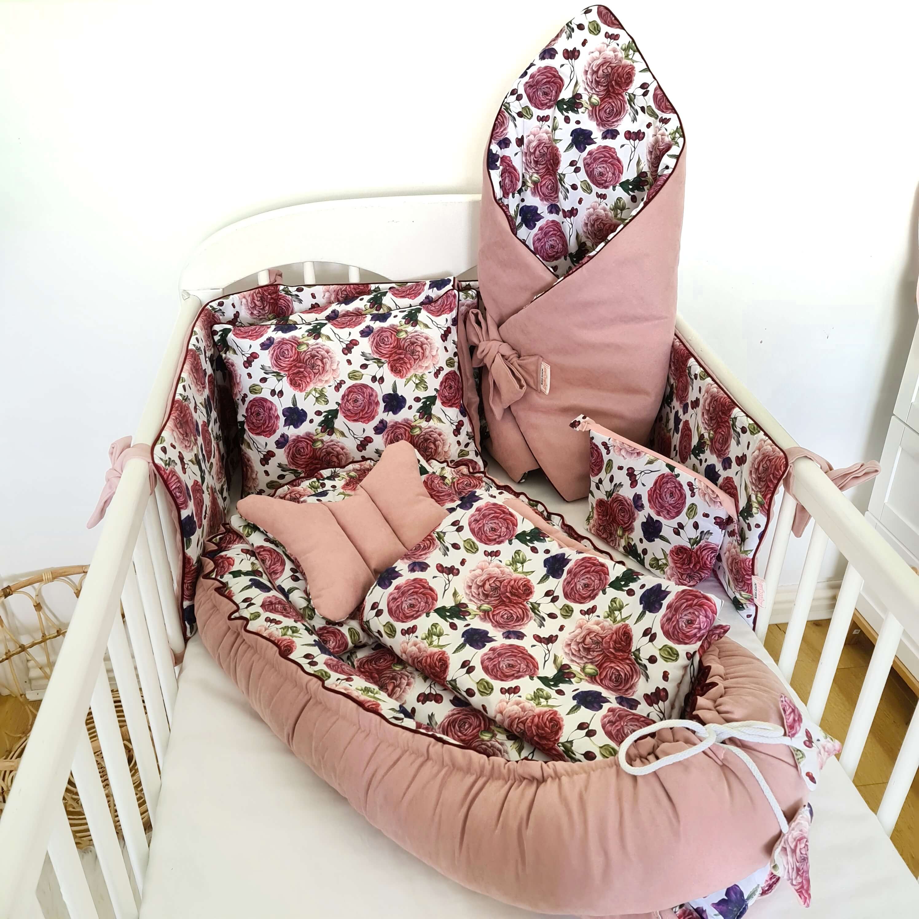 9pcsnewbornstartersetnestcotbumperswaddleblanketspillows