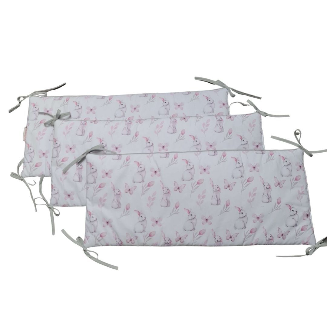 babybumperforcotbedpinkbunnyandfloralpatternbabybedding