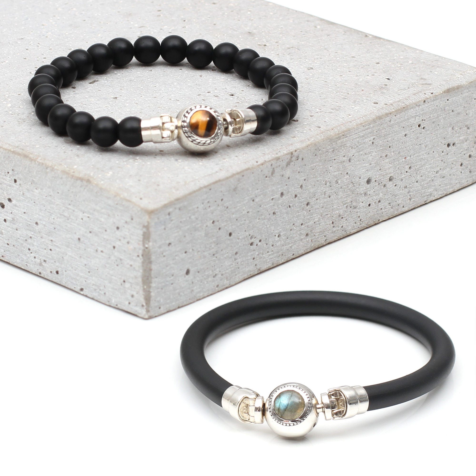 SilverPrecStoneTubeBeadBracelets