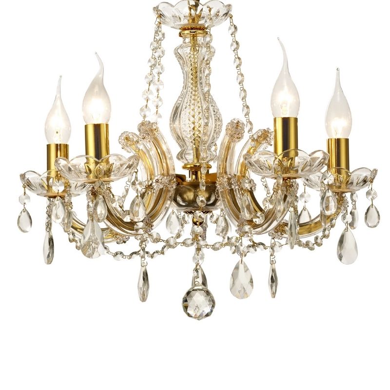 DecoD0021Gabrielle5LightChandelierWithGlassSconceandGlassCrystalDropletsinPolishedBrassFinish
