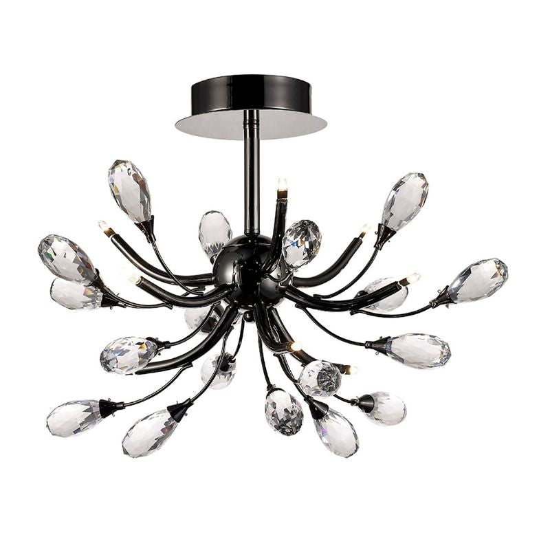 DiyasIL31635Anita9LightSemiCeilingChandelierinBlackChromeandClearCrystalFinish