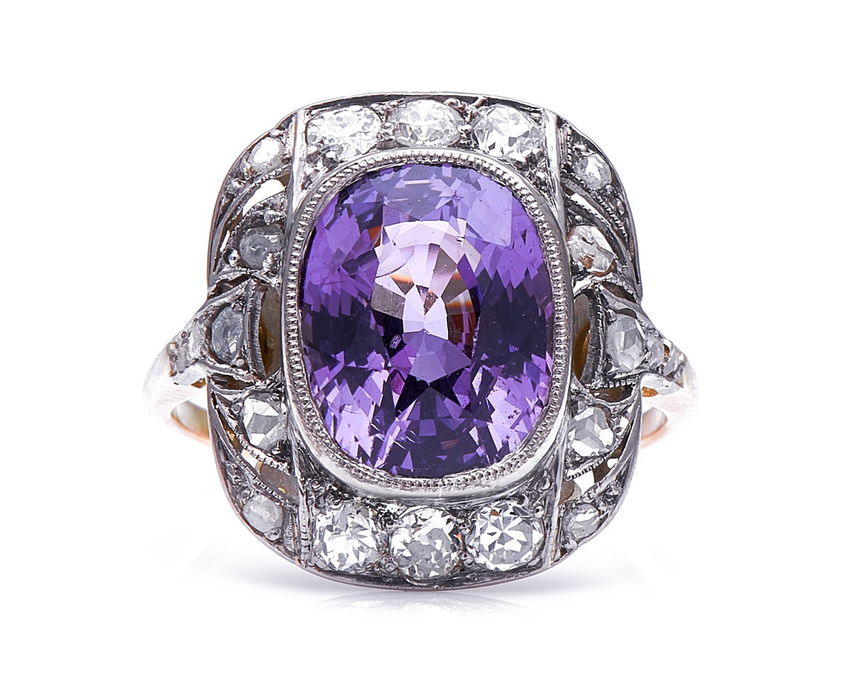 Antique_BelleEpoque_18ctGold_SpinelandDiamondClusterRing-Front