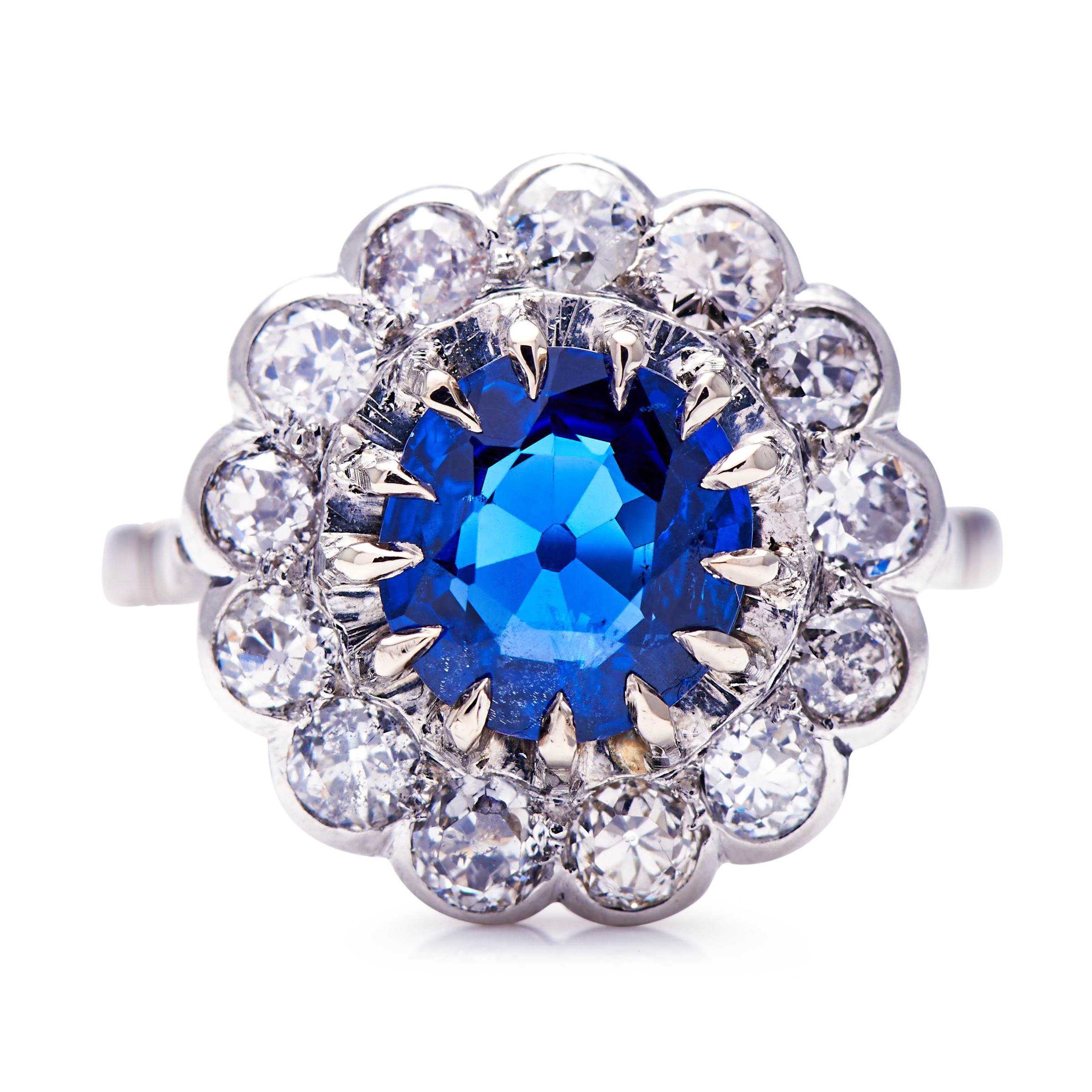 UntreatedVintageAntiqueArtDeco_18ctWhiteGold_BurmeseSapphireandDiamondEngagementRingfront