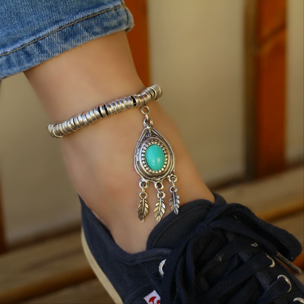 ezavision-turquoise-bead-ankle-bracelet-adjustable-antique-silver-badge-3-for-2-anklet-296