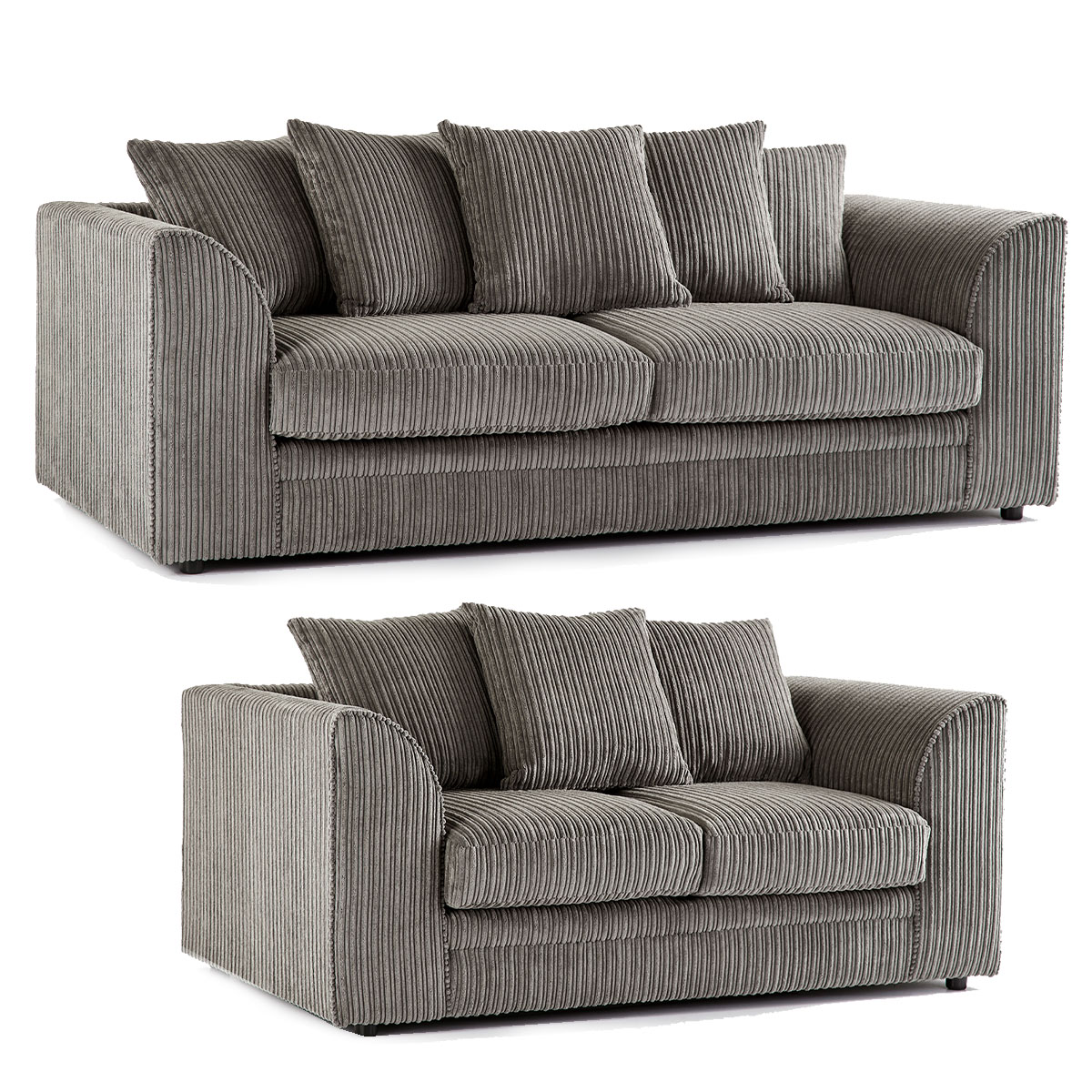 Oxford Full Jumbo Cord Sofa Set Scatterback Grey The Online Sofa