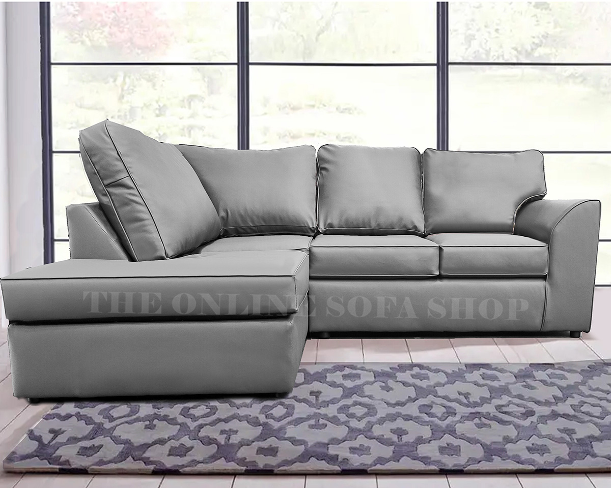 Danbury Leather 4 Seater Corner Sofa Grey Left Hand Facing The