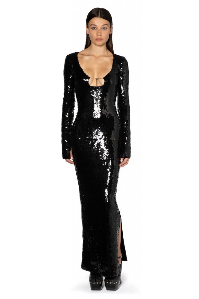 solaria midi dress in smoke sequin 16ARLINGTON Solaria Midi Dress In Smoke Sequin