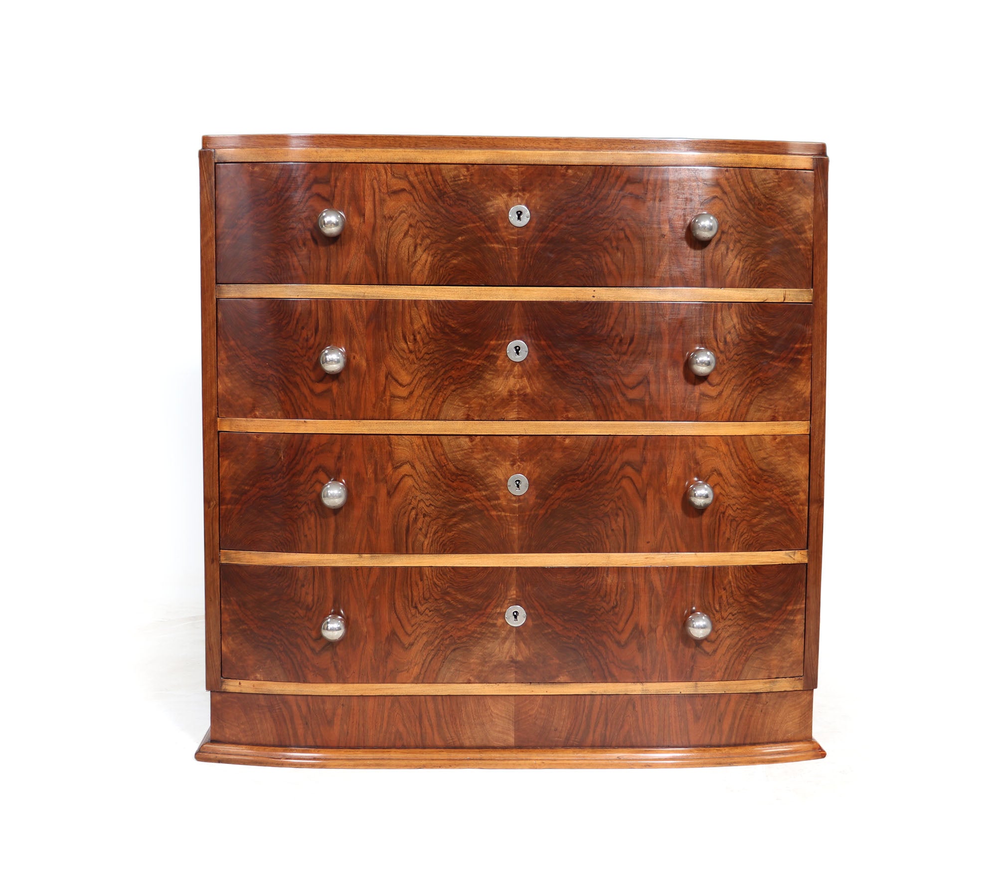 French-Art-Deco-Walnut-Bow-Fronted-Chest-of-Drawers-front