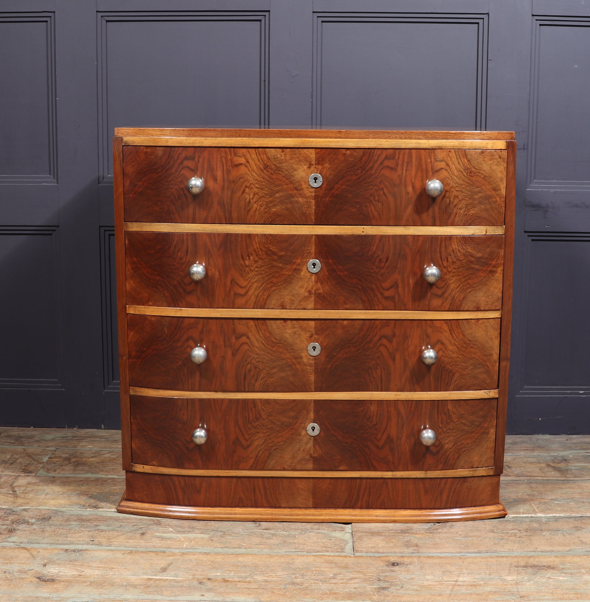 French-Art-Deco-Walnut-Bow-Fronted-Chest-of-Drawers-room