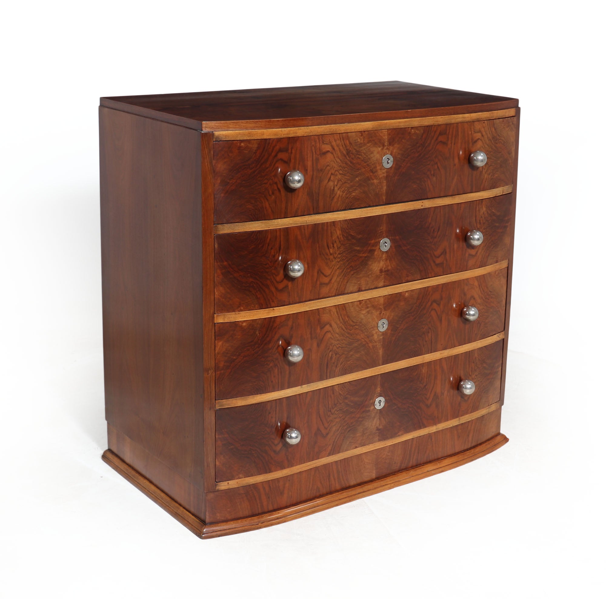 French-Art-Deco-Walnut-Bow-Fronted-Chest-of-Drawers-side