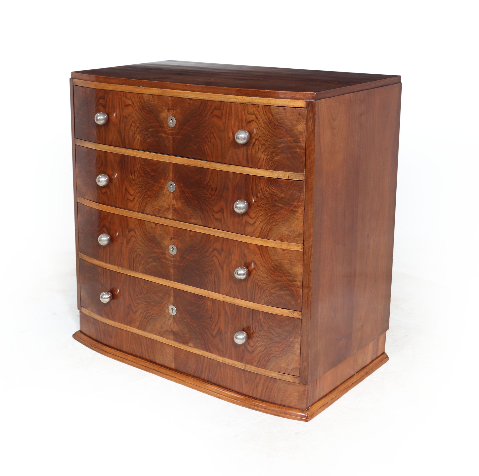 French-Art-Deco-Walnut-Bow-Fronted-Chest-of-Drawers