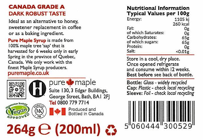 Dark-Robust-Maple-Syrup-200ml-264g-label-Pure-Maple-Syrup