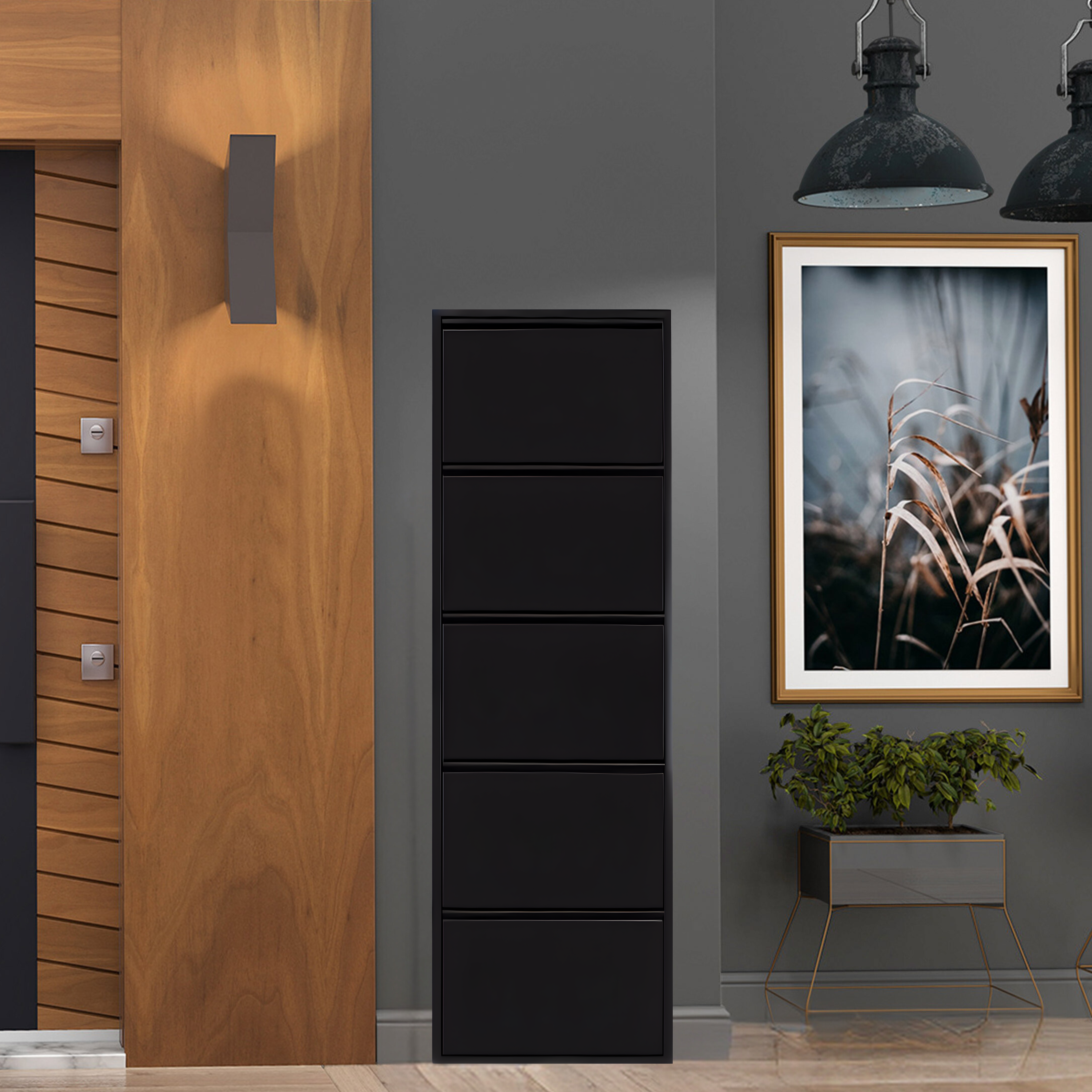 5_Drawer_Metal_Shoe_Cabinet_Black_2