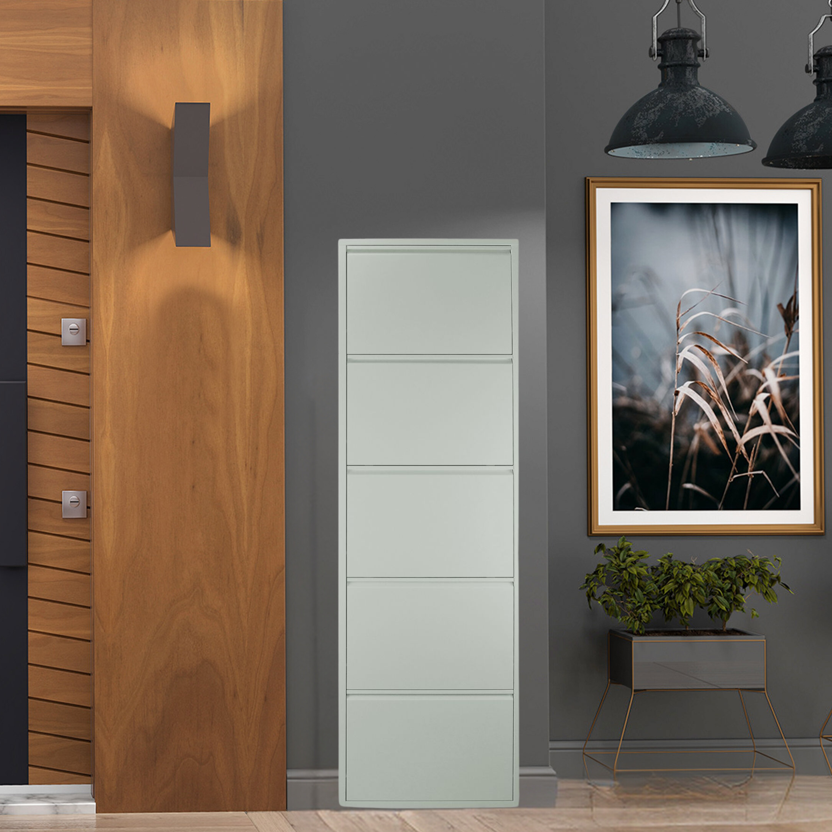 5_Drawer_Metal_Shoe_Cabinet_Grey_2