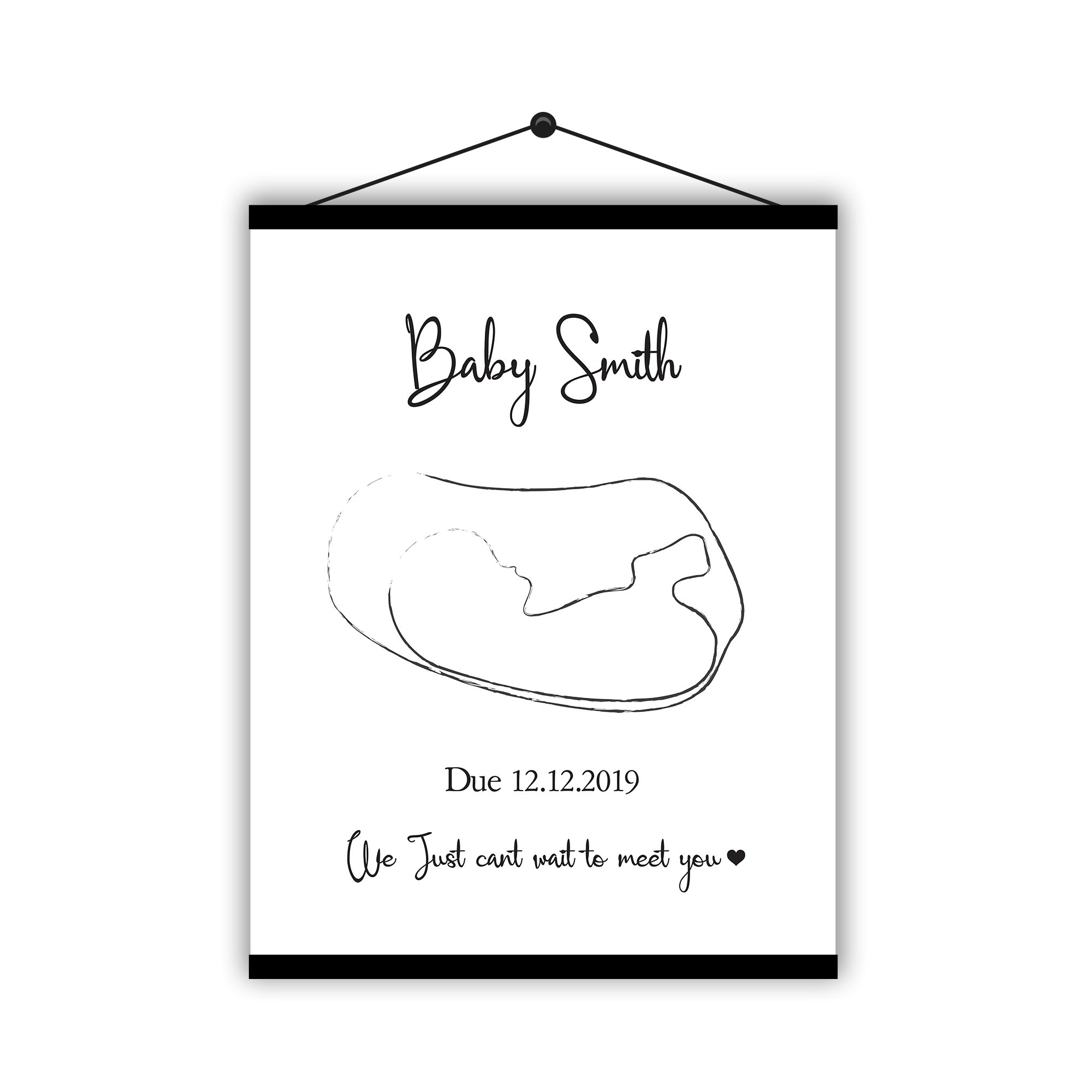 Personalised Baby Birth Poster Print Baby Scan Photo Hanging Magnetic Poster, 50 CM / White – Ai Printing