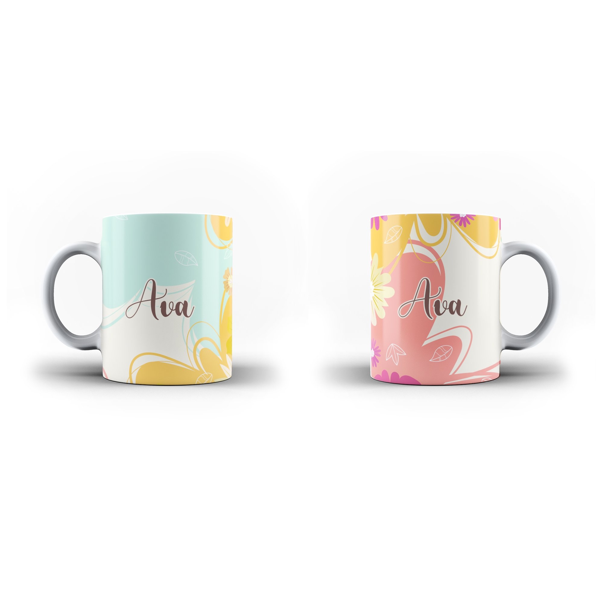 Personalised Name Initial Floral Colorful Artwork Background – Personalised Mug, Blue (Inner and Handler) Mug – Ai Printing