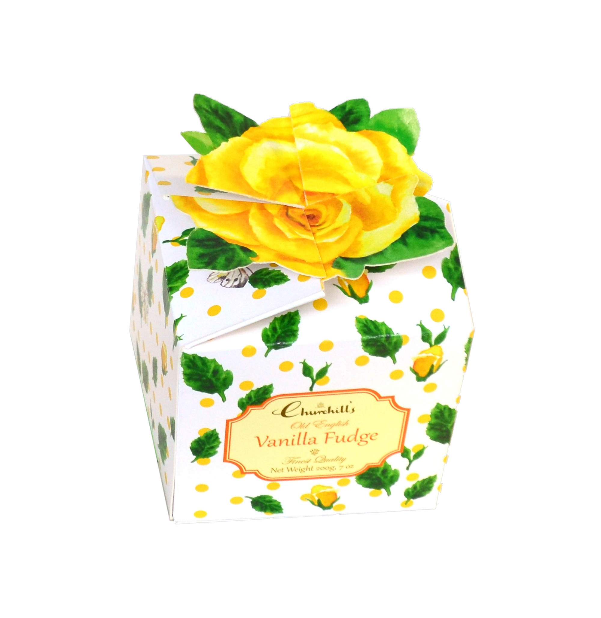Rose Box Yellow – 200g Vanilla Fudge – Churchills Confectionary