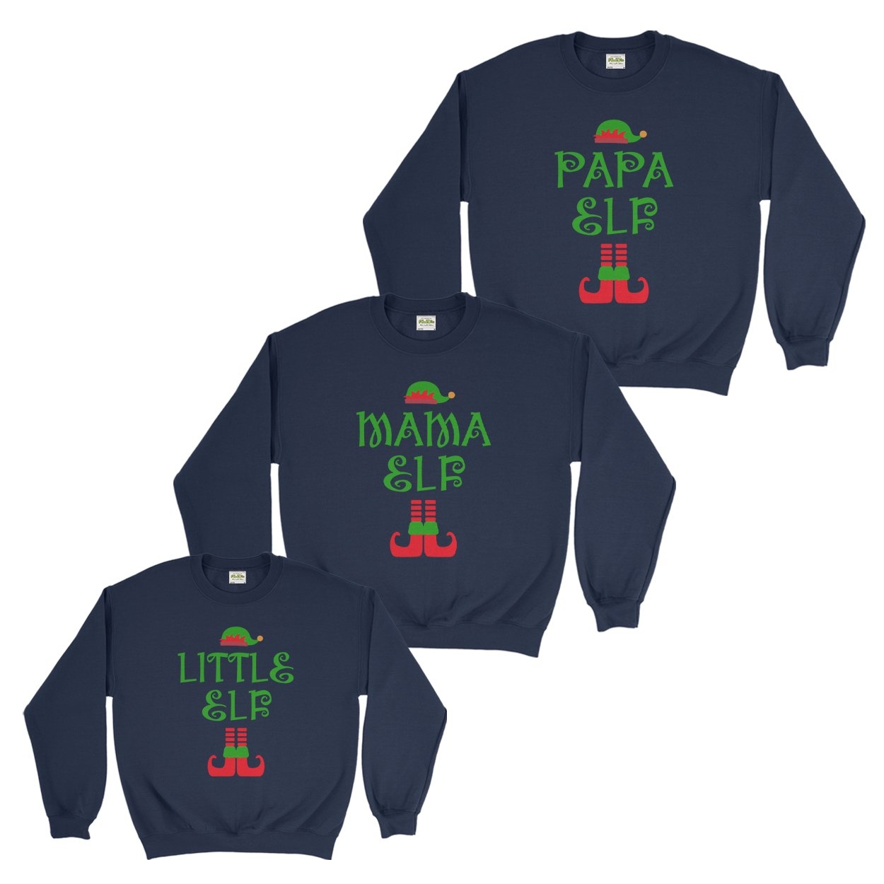 Mama Papa and Little Elf Family Christmas Sweatshirt – Ai Printing, Kids – XS (3-4)