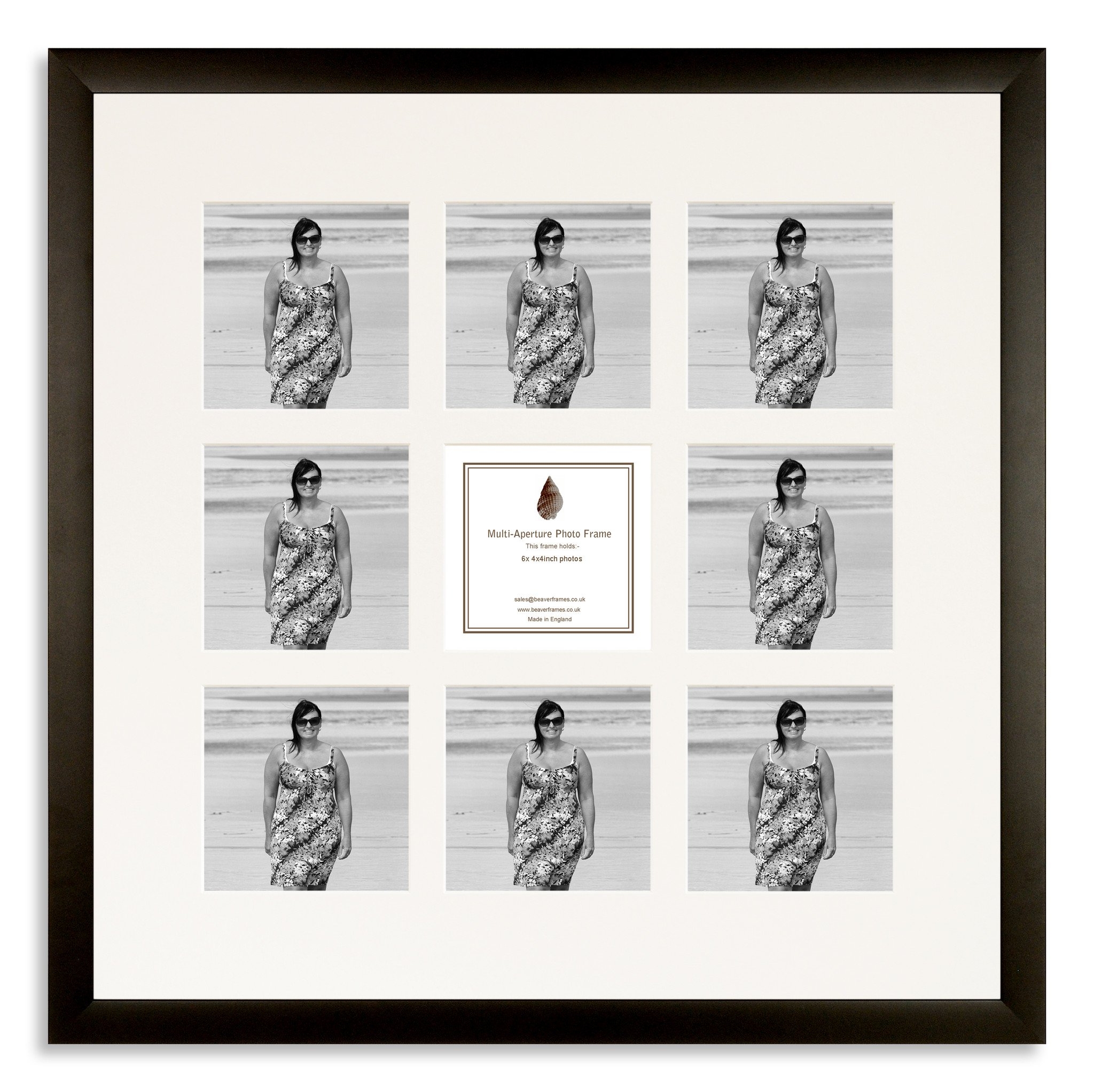 Black Wooden Multi Aperture Instagram Photo Frame for nine 4x4inch photos