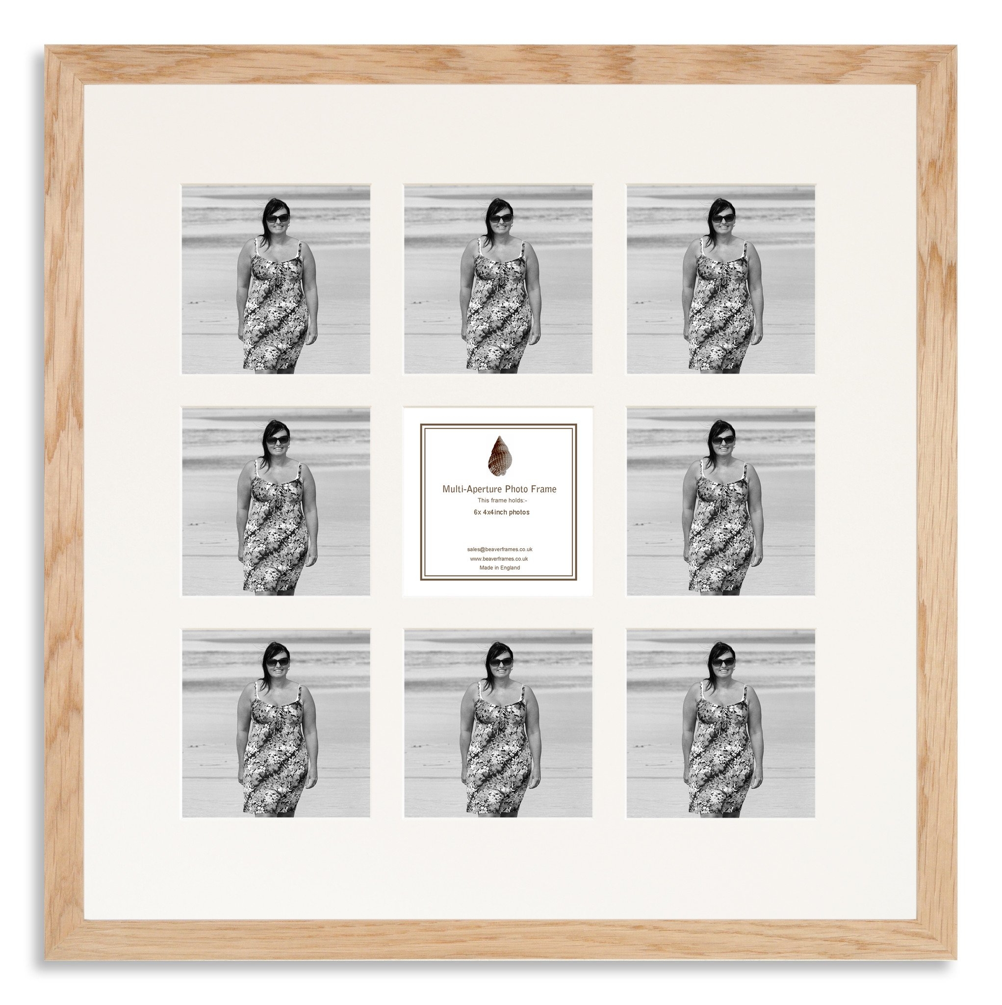 Solid Oak Multi Aperture Instagram Photo Frame for nine 4x4inch photos