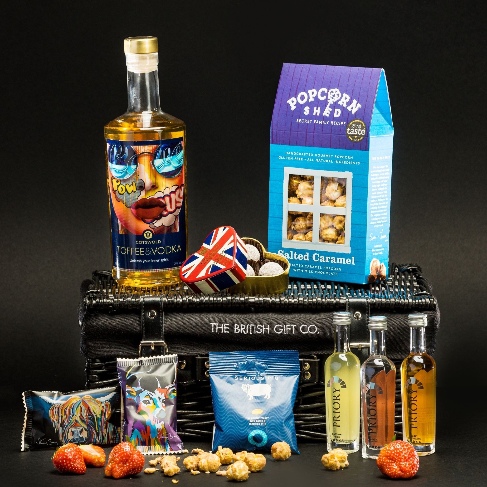Flavoured Vodka Gift Basket with Tasting Miniatures & Luxury Snacks – The British Gift Co.