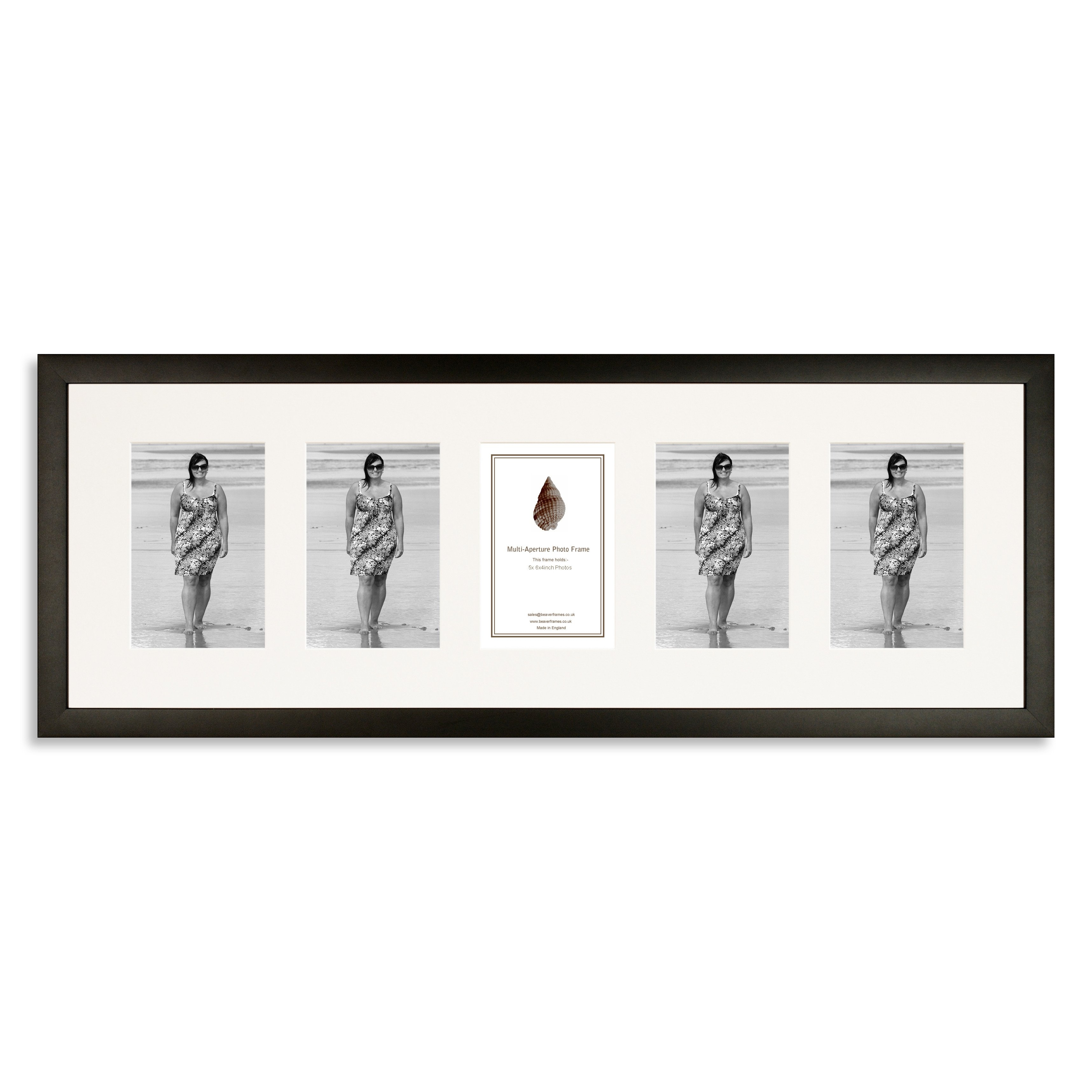 Black Wooden Multi Aperture Photo Frame for five 6×4/4x6in photos