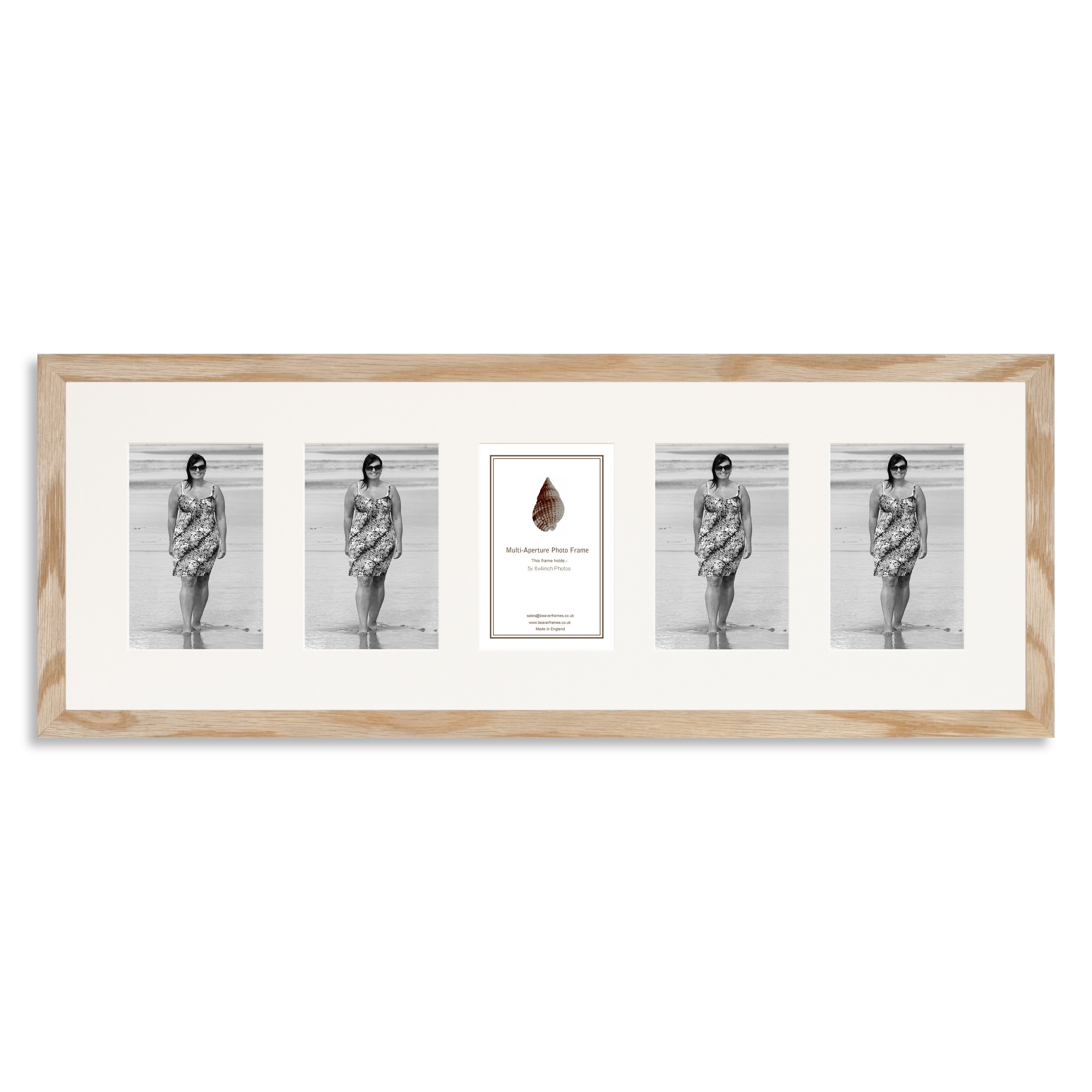Solid Oak Multi Aperture Photo Frame for five 6×4/4x6inch photos