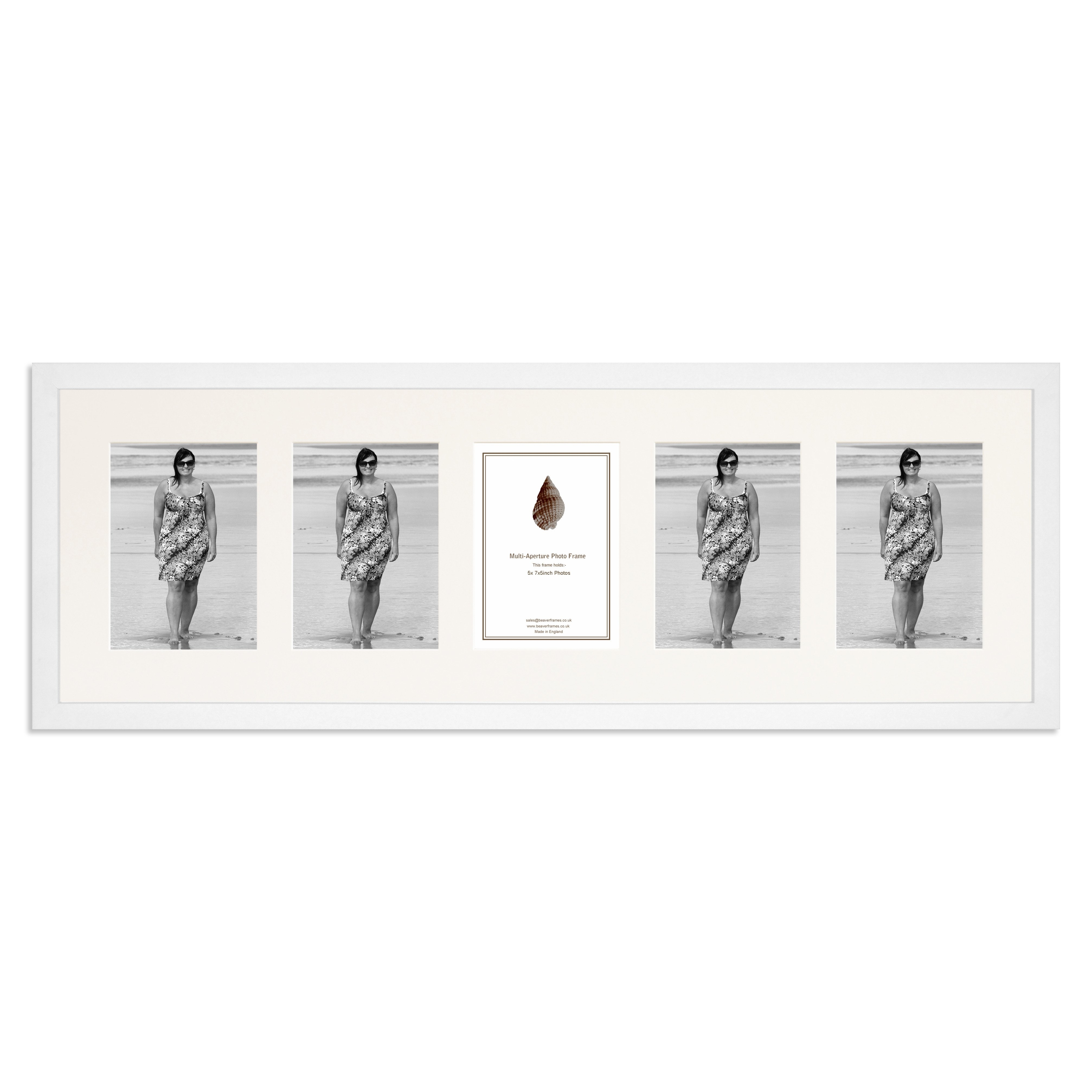 Matt White Multi Aperture Photo Frame for five 7×5/5x7in photos