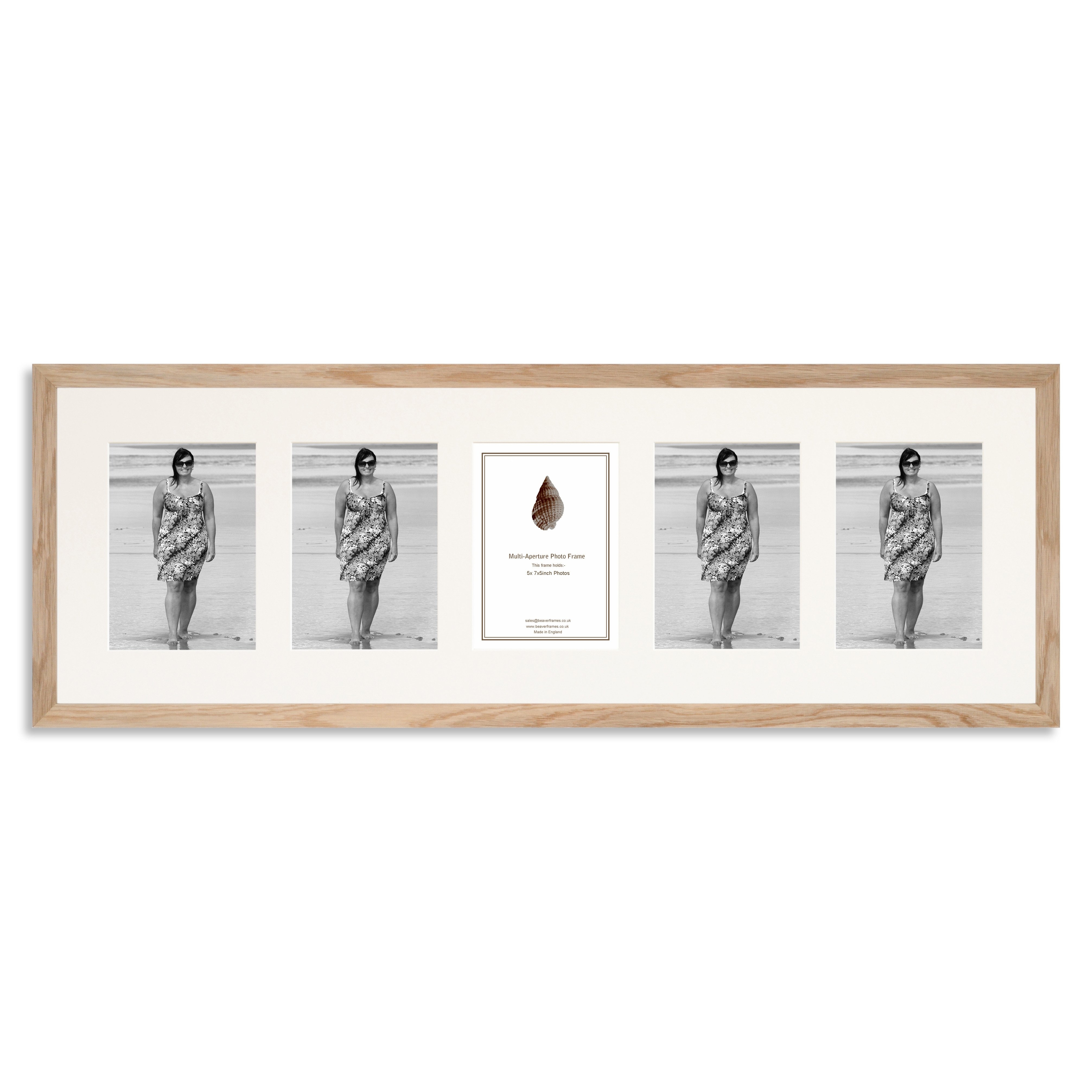 Solid Oak Multi Aperture Photo Frame for five 7×5/5x7in photos