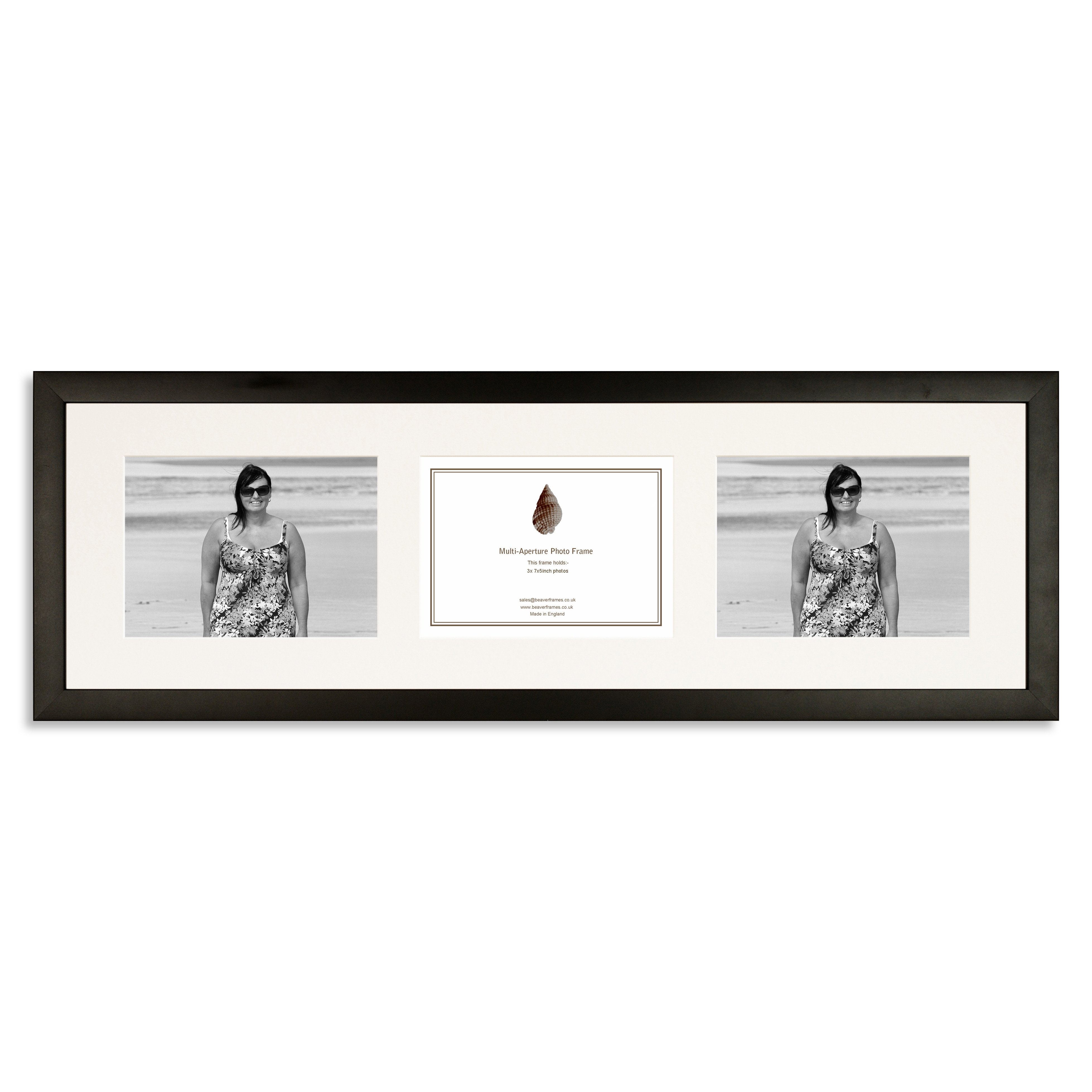 Black Wooden Multi Aperture Photo Frame for three 7×5/5x7in landscape photos