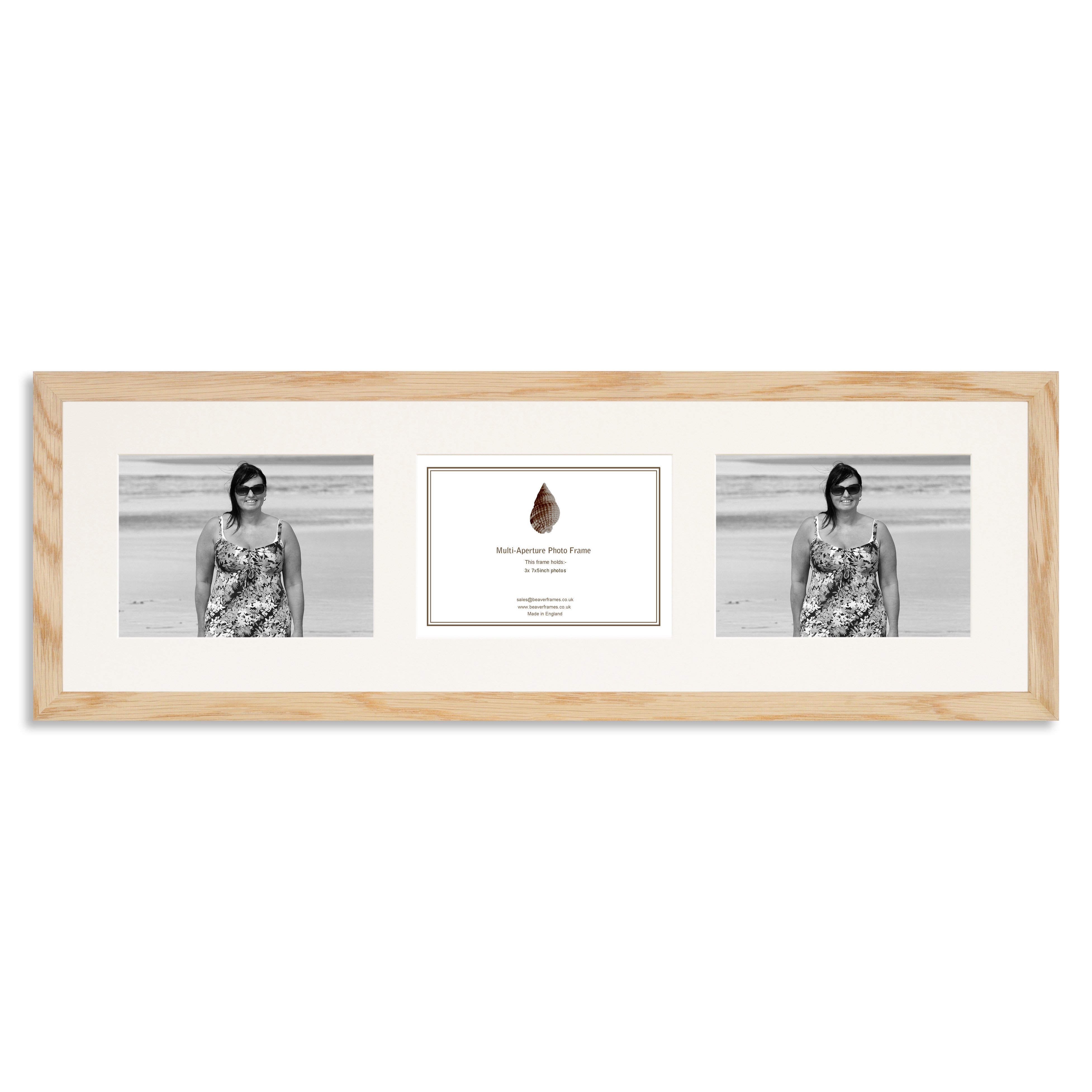 Solid Oak Multi Aperture Photo Frame for three 7×5/5x7in landscape photos