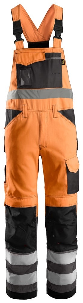 Snickers 0113 High-Vis Bib & Brace Trousers Class 2 – DEL Workwear Orange/Black / 52