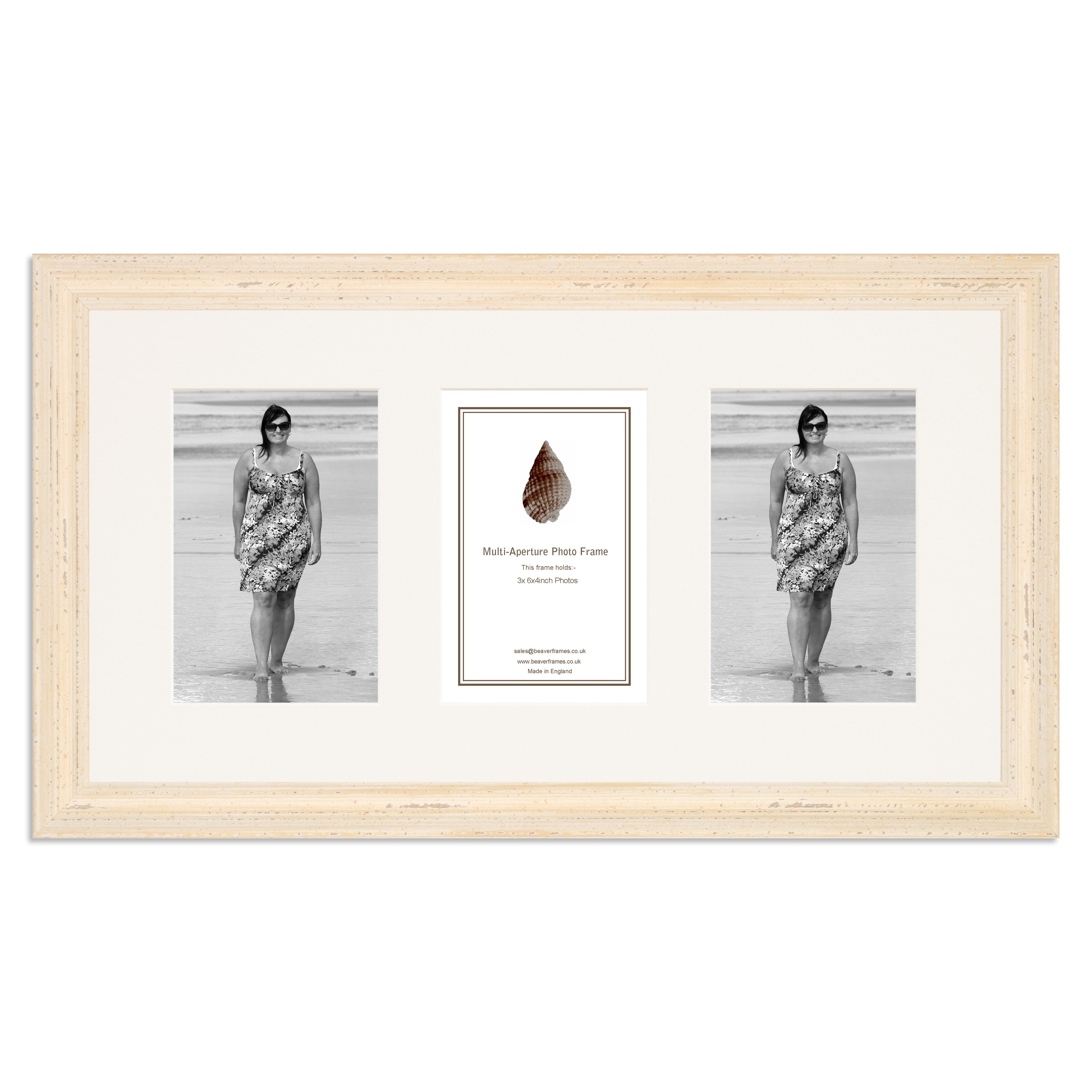 White Shabby Chic Multi Aperture Photo Frame for three 6×4/4x6in portrait photos