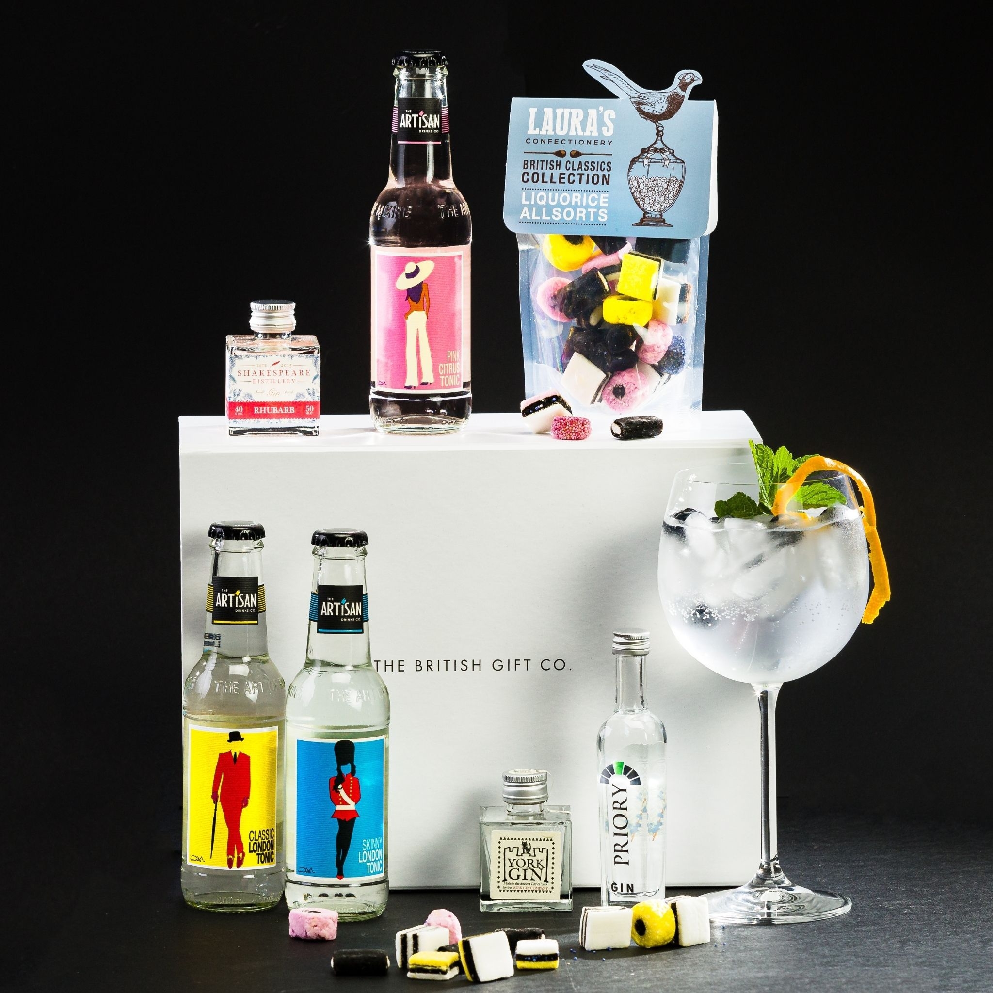 Miniature Gin Gift Set with a Rhubarb Taster, Tonics and Sweets – The British Gift Co.