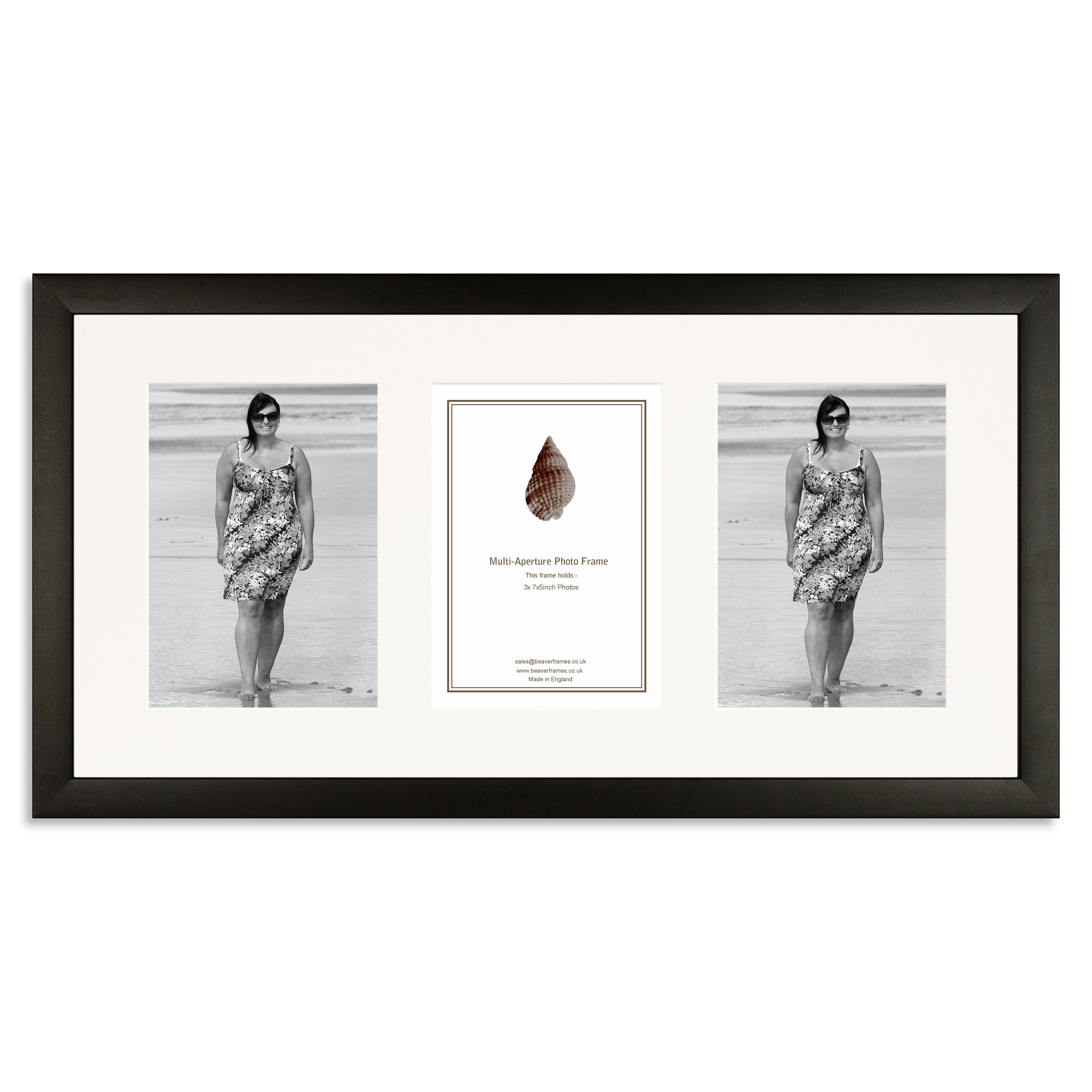 Black Wooden Multi Aperture Photo Frame for three 7×5/5x7in portrait photos