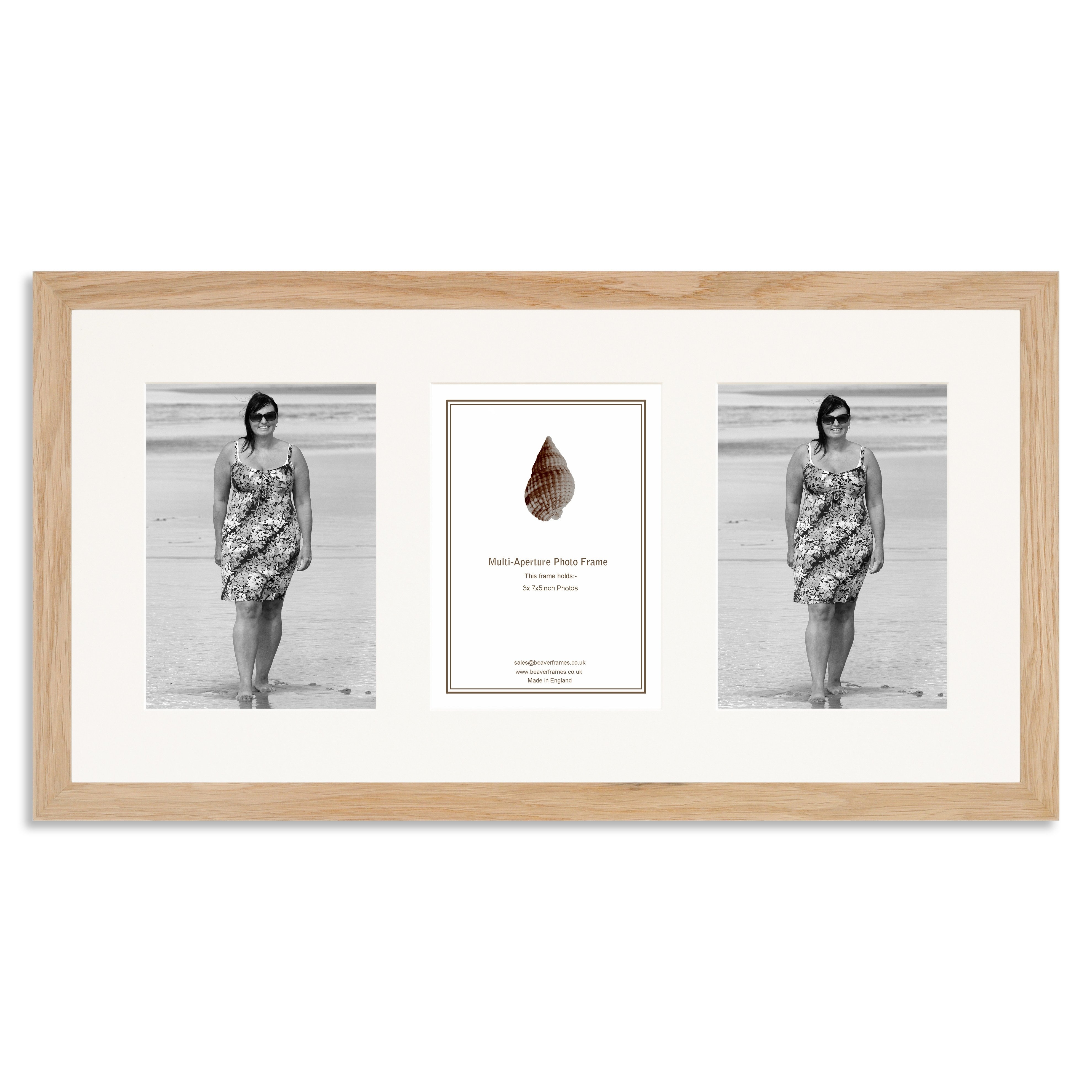 Solid Oak Multi Aperture Photo Frame for three 7×5/5x7in portrait photos