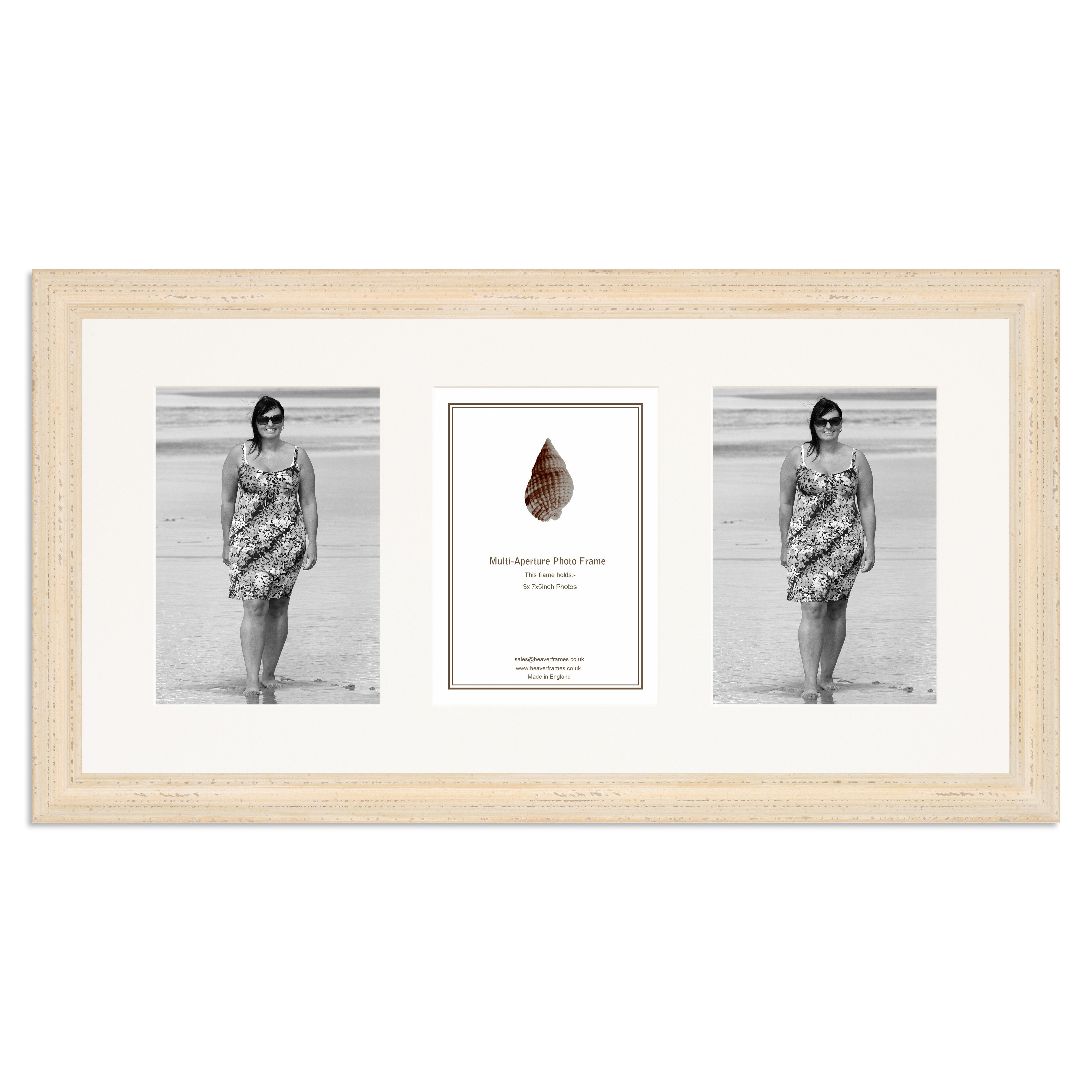 White Shabby Chic Multi Aperture Photo Frame for three 7×5/5x7in portrait photos