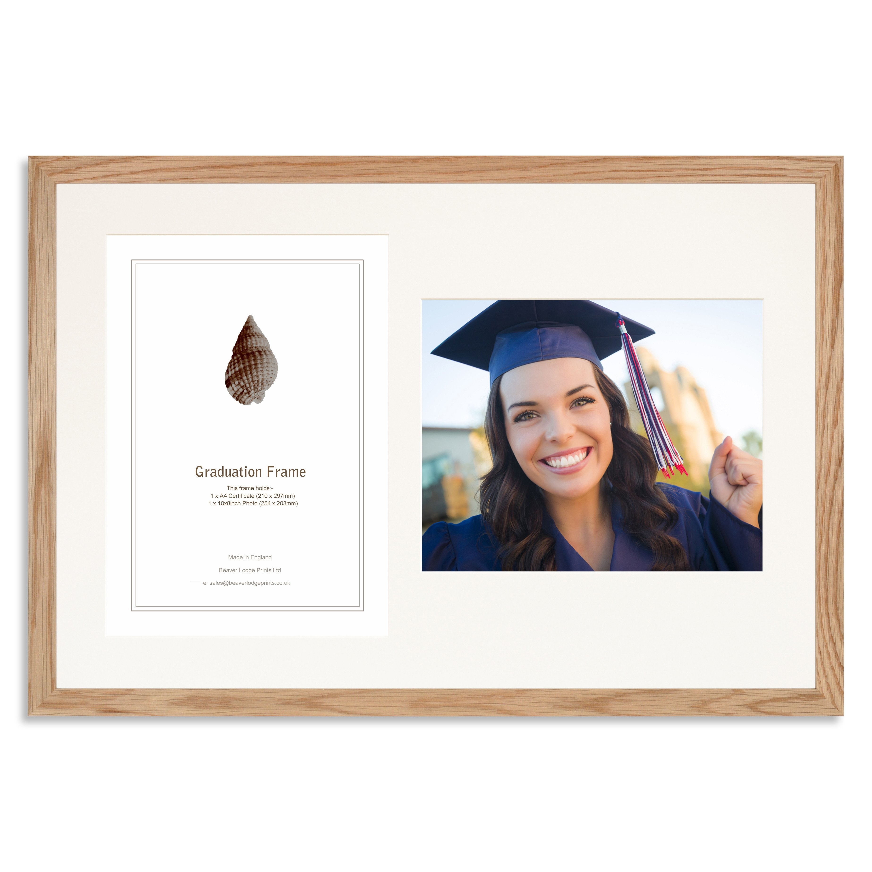 Solid Oak Graduation Frame for A4 Certificate and 10×8/8x10inch Photo