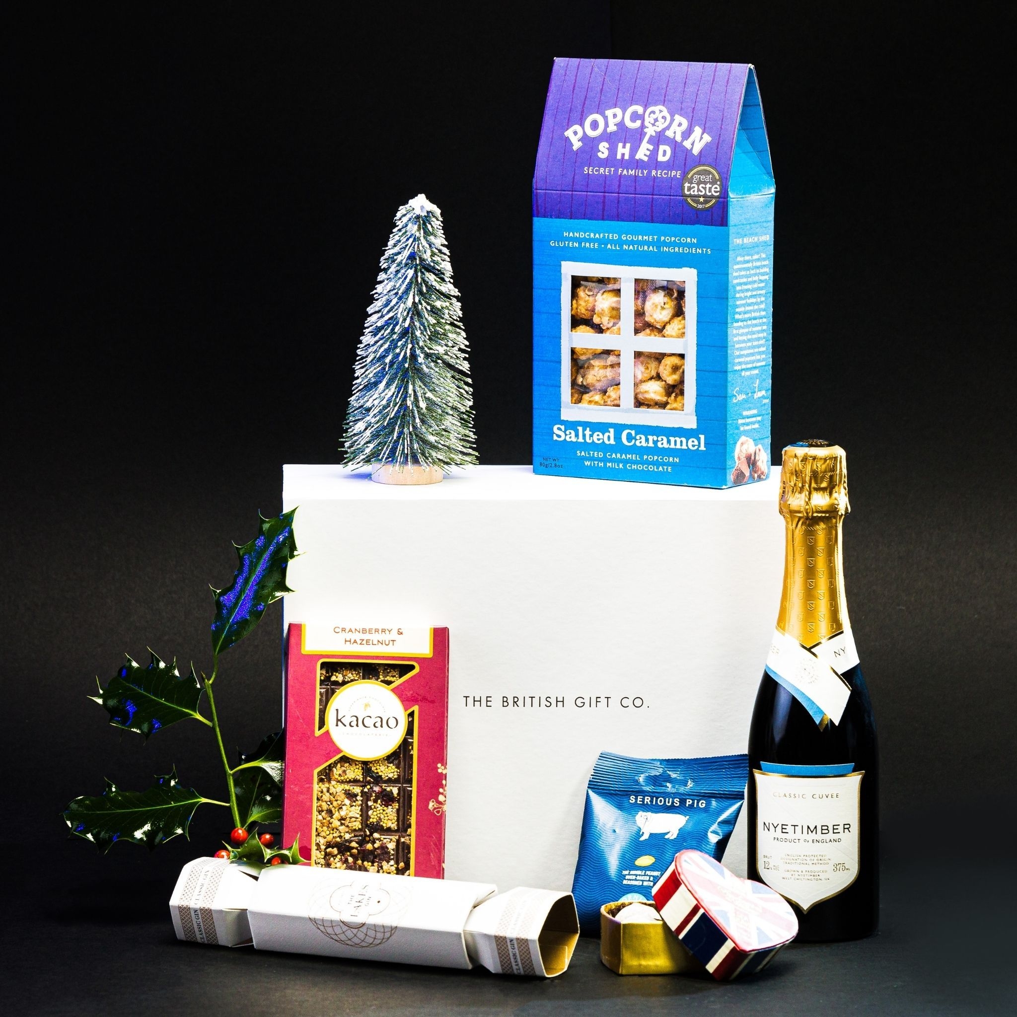 Christmas Gift Box with Sparkling Wine, Chocolate & a Gin Cracker – The British Gift Co.