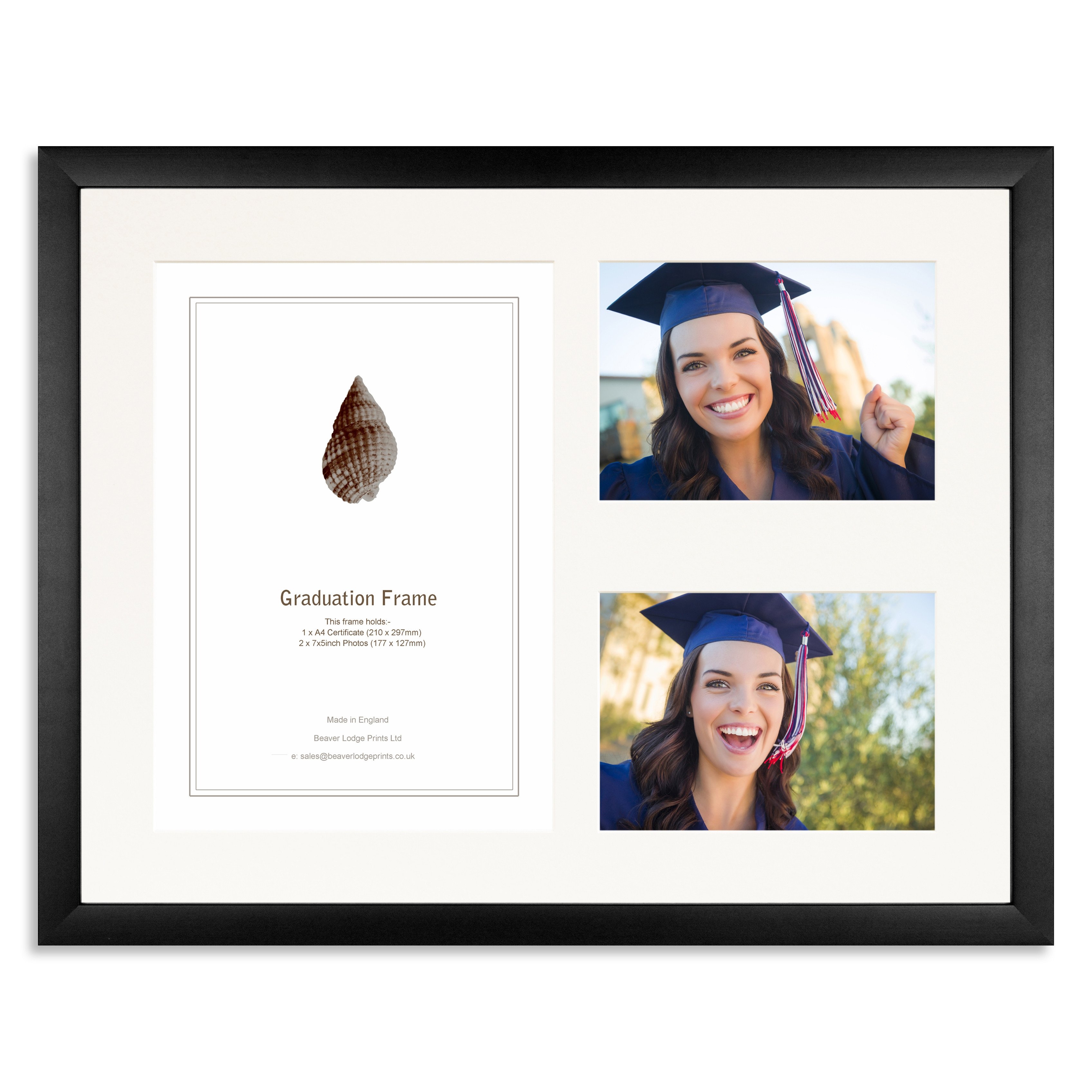 Black Wooden Graduation Frame for A4 Certificate and two 7×5/5x7in Photos