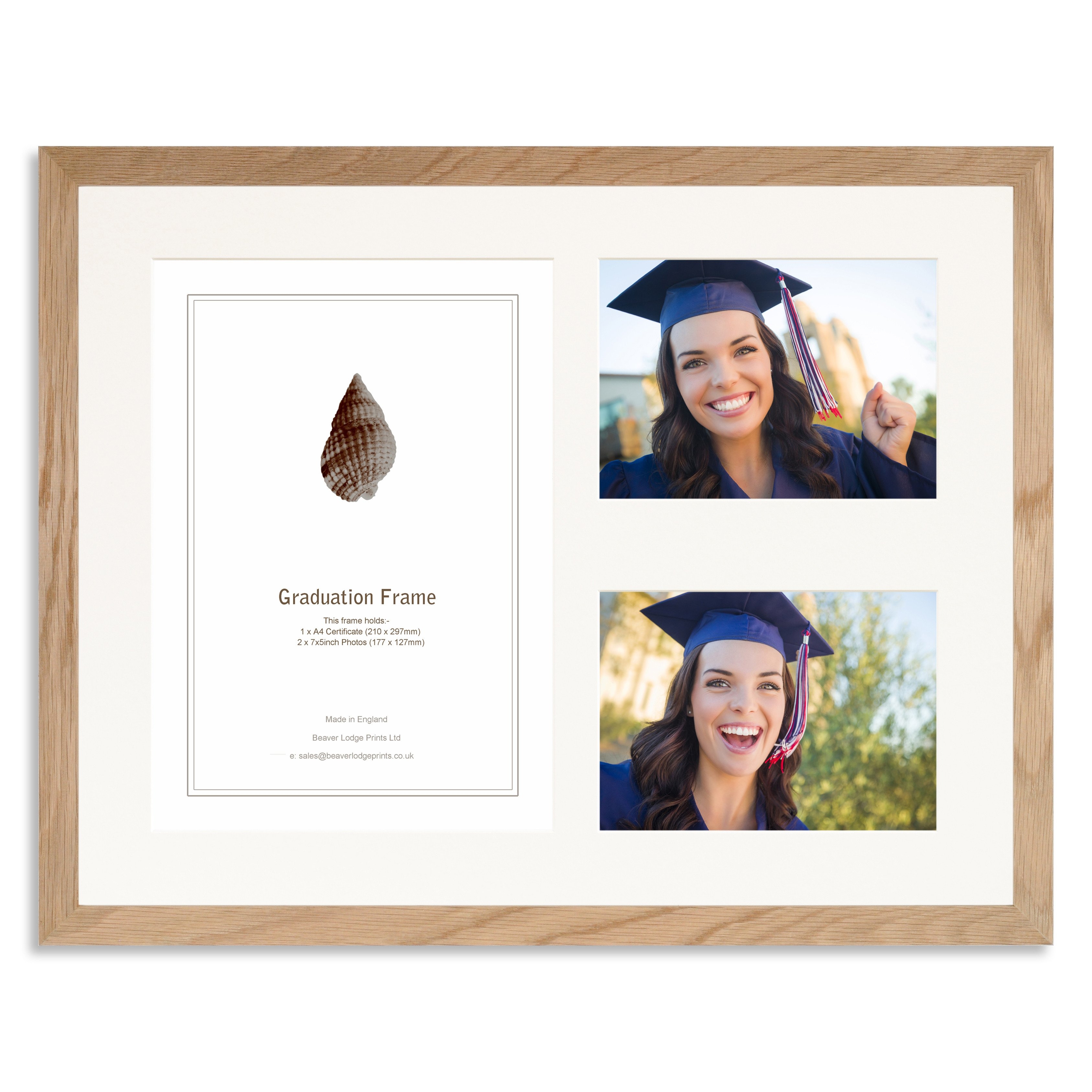 Solid Oak Graduation Frame for A4 Certificate and two 7×5/5x7inch Photos