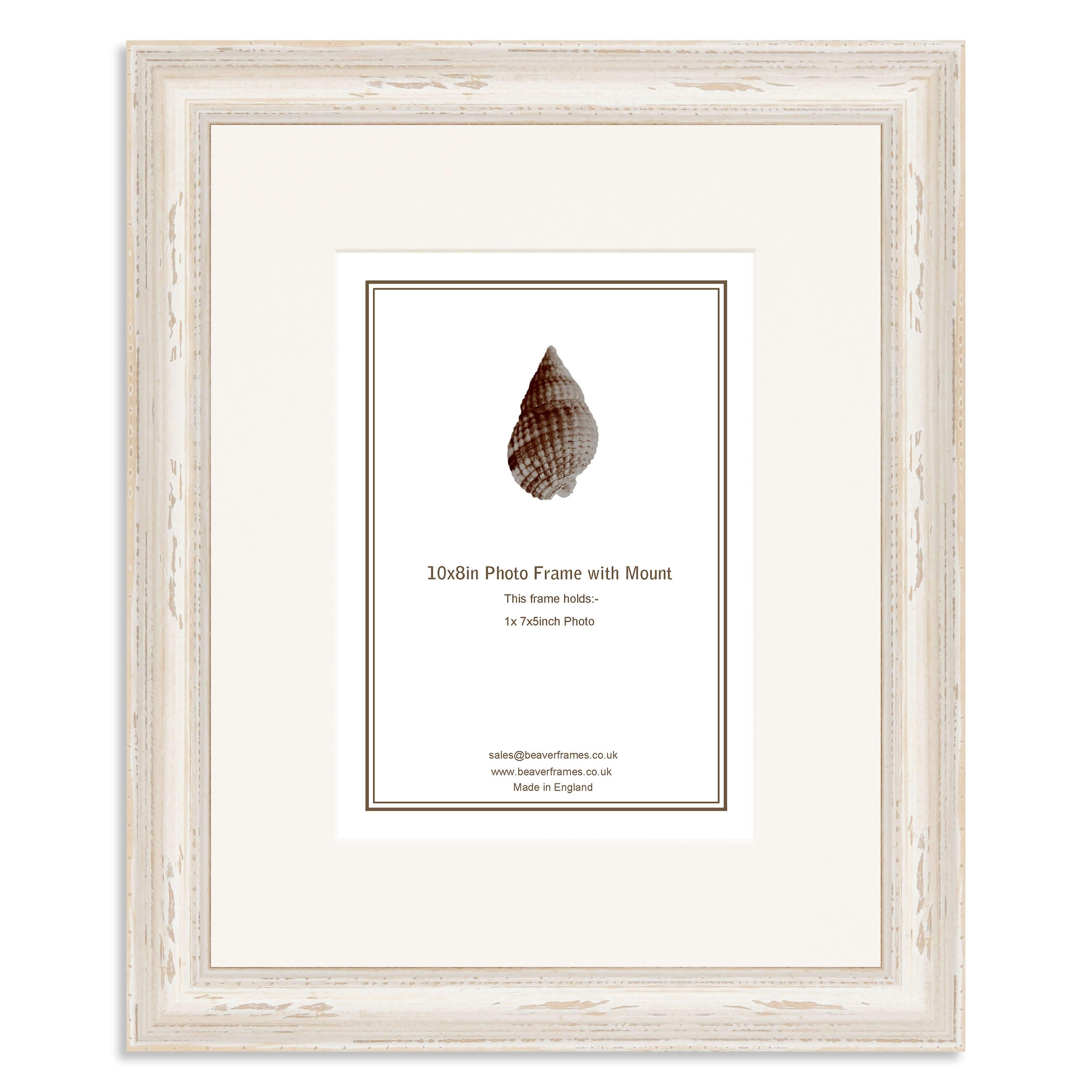 10 x 8inch White Shabby Chic Photo Frame with mount for a 7×5/5x7in photo