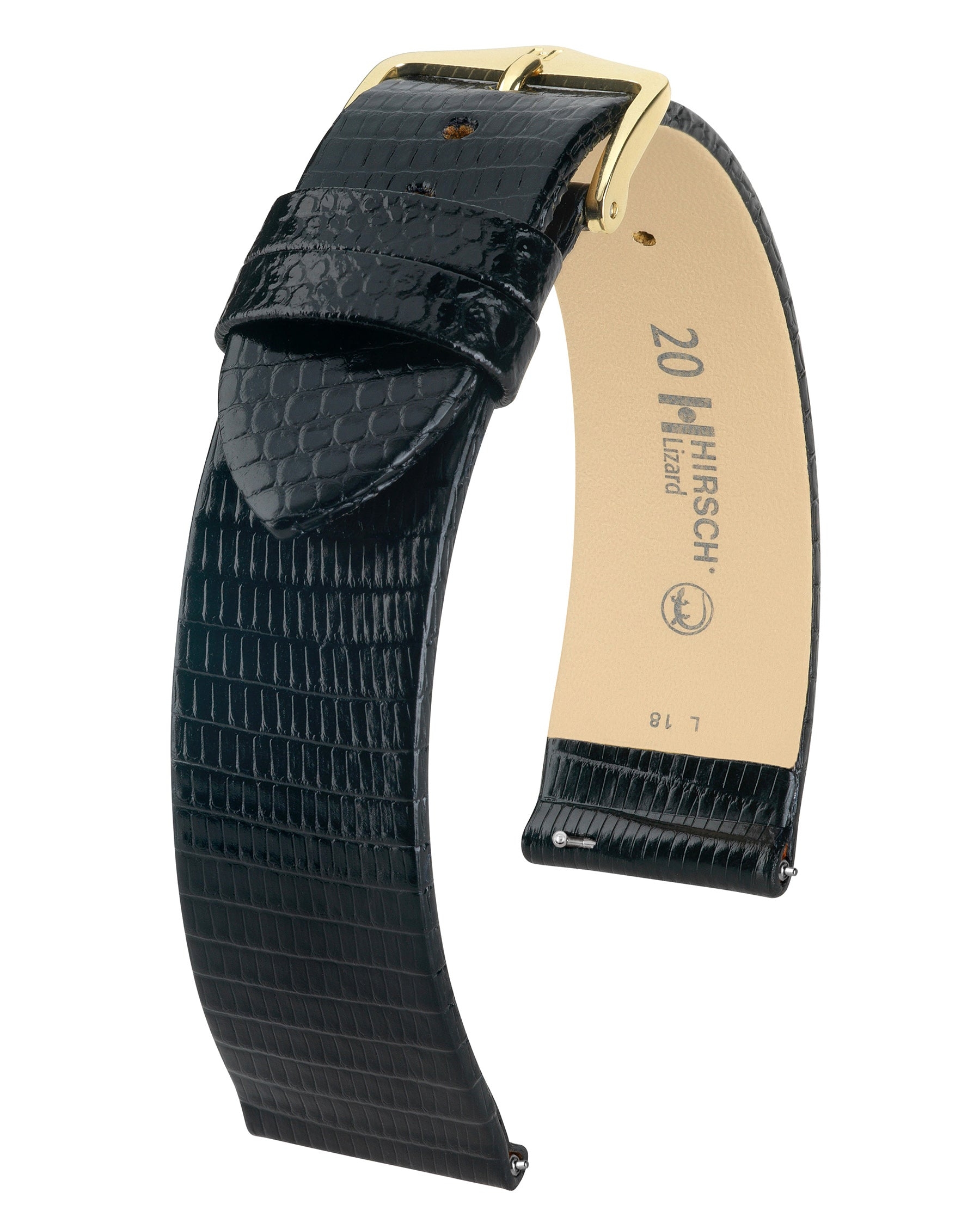 Hirsch Genuine LIZARD Watch Band | Black, 19mm / Regular/Long (8″)