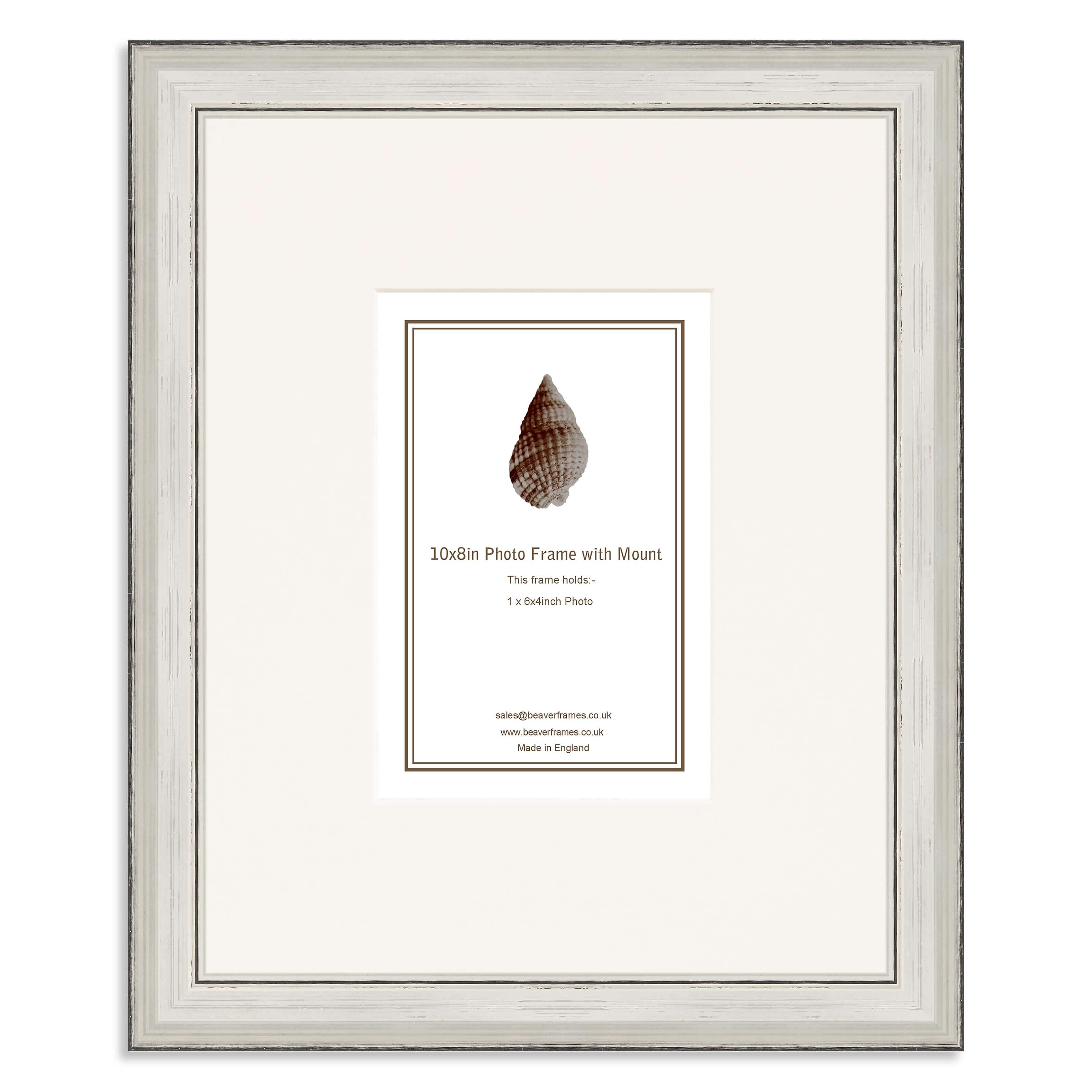 10 x 8inch Silver Wooden Photo Frame with mount for a 6×4/4x6in photo