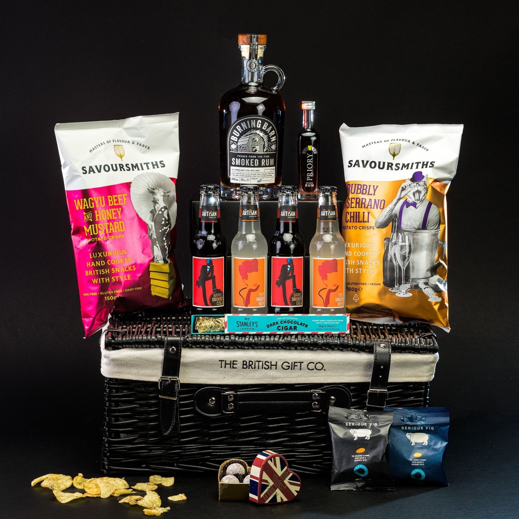 Rum Gift Hamper with Crisps, Truffles and a Chocolate Cigar – The British Gift Co.
