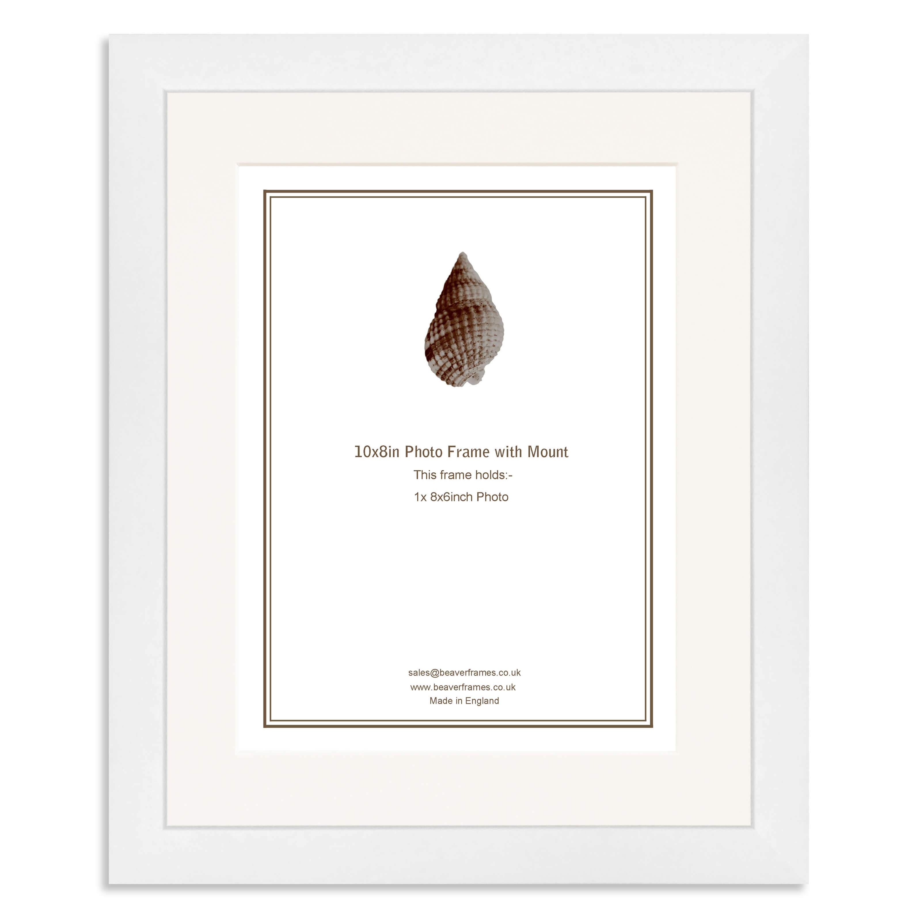 10 x 8inch Matt White Wooden Photo Frame with mount for a 8×6/6x8in photo